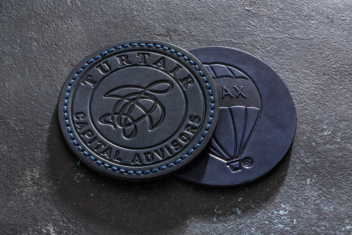 Elegant Blue Coasters Set – Premium Leather with Branding Option