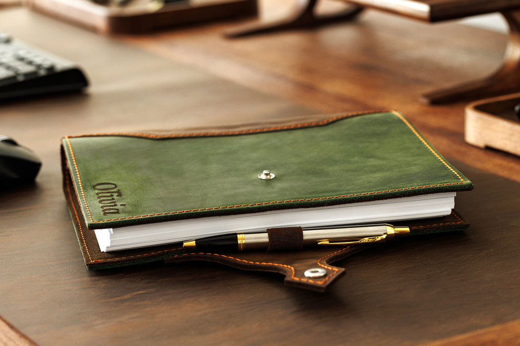 Mureli Refillable Green Leather Planner – Designed for Daily Growth
