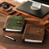 Mureli solid brown leather notebook with metal snap and refillable pages