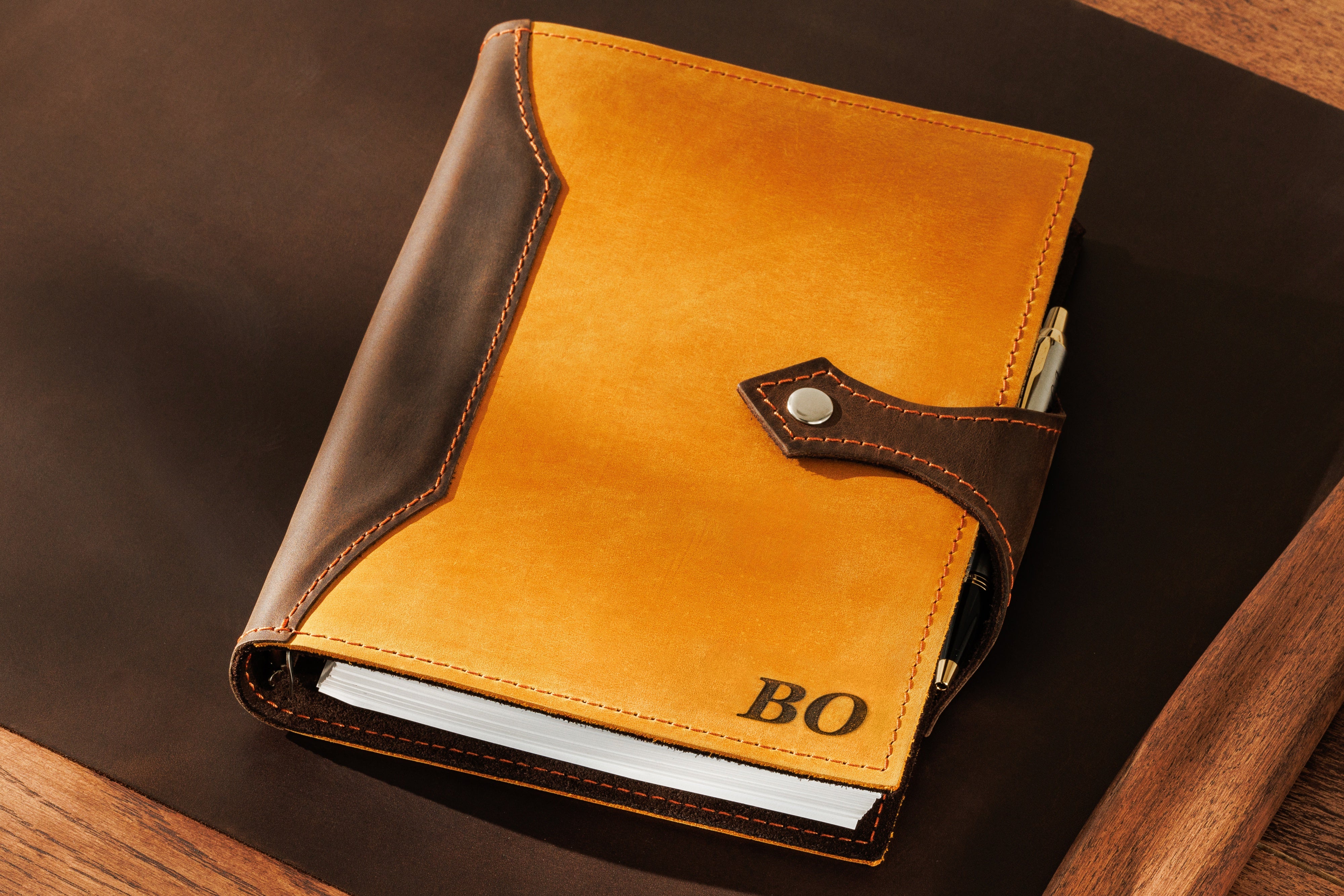 Honey Yellow & Chocolate Leather Notebook – Elegant Expression by Mureli