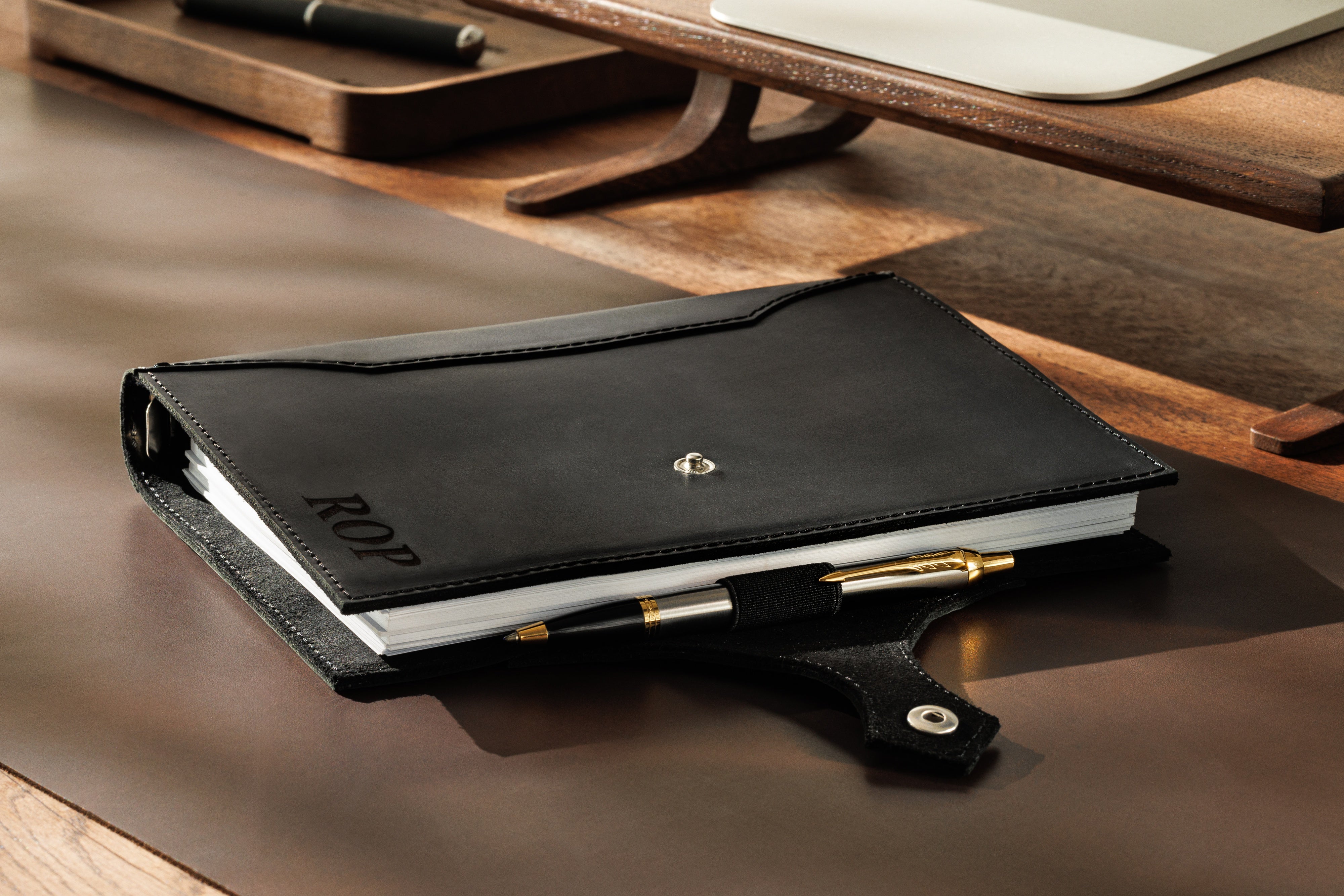 All-Black Leather Business Journal – Tail Strap Design by Mureli