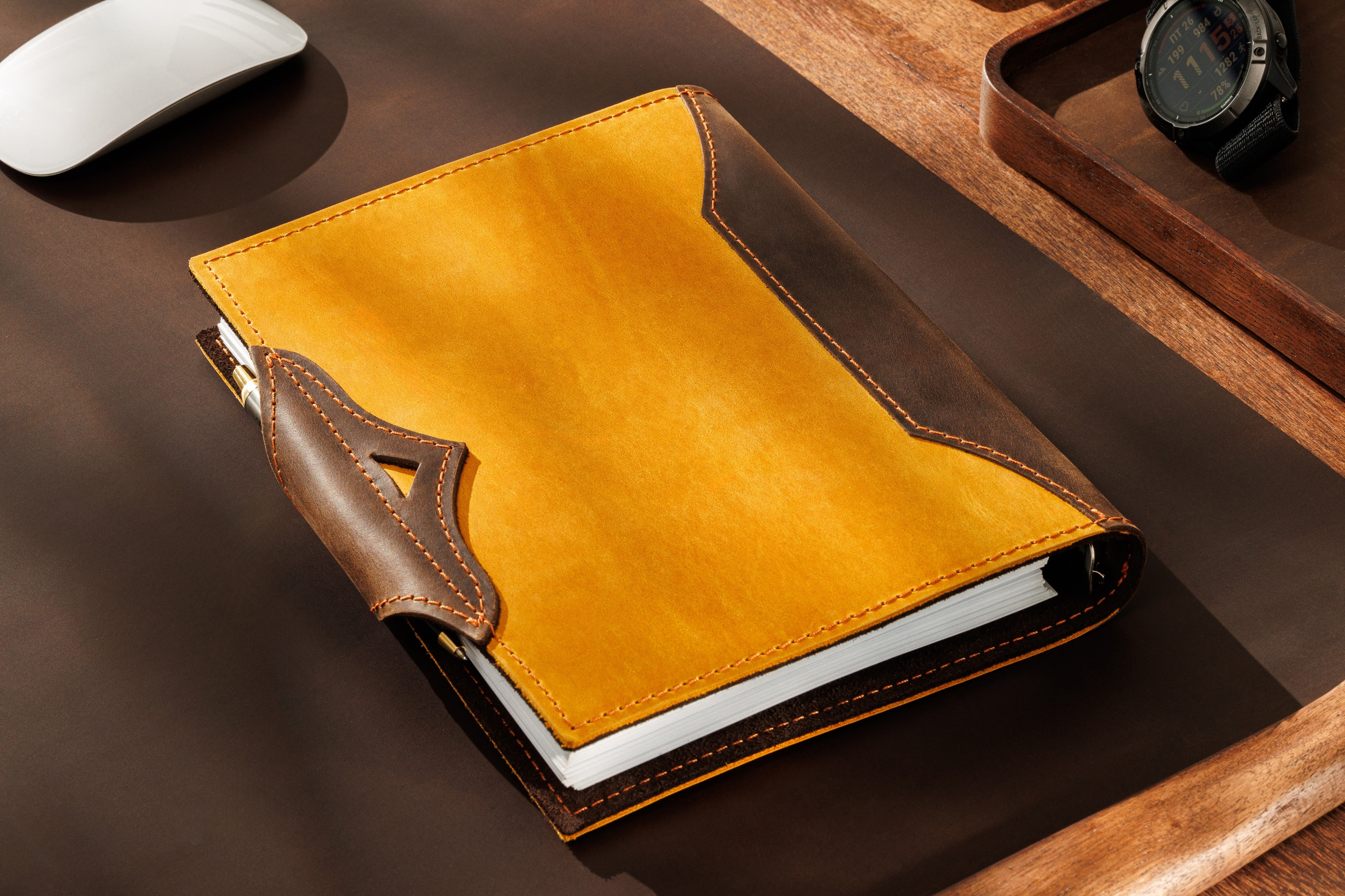 Refillable Leather Planner – Honey & Dark Brown Harmony | Mureli