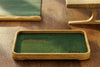Green suede leather insert inside wood organizer