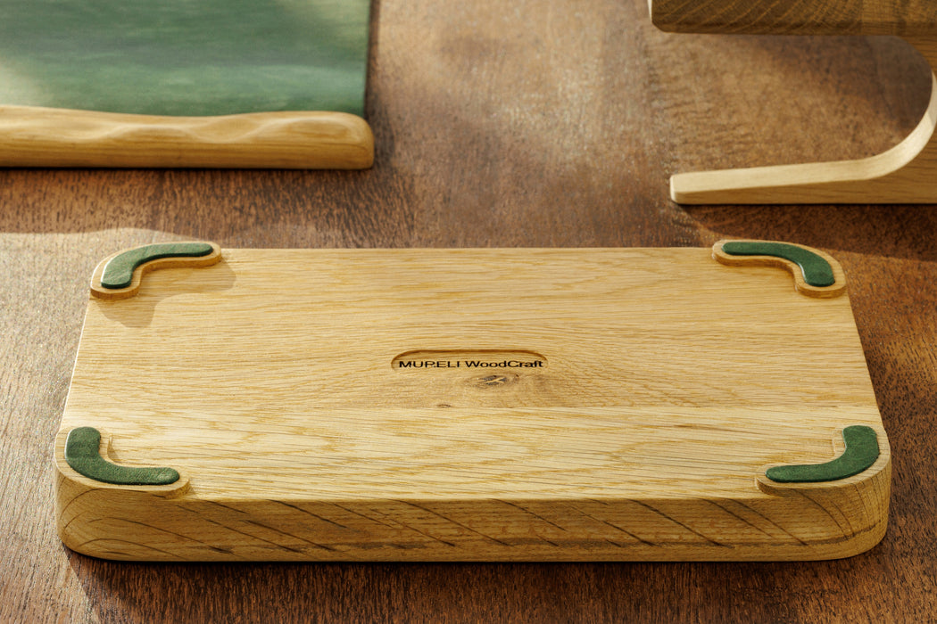 MureliWoodCraft tray with watch and cactus in background