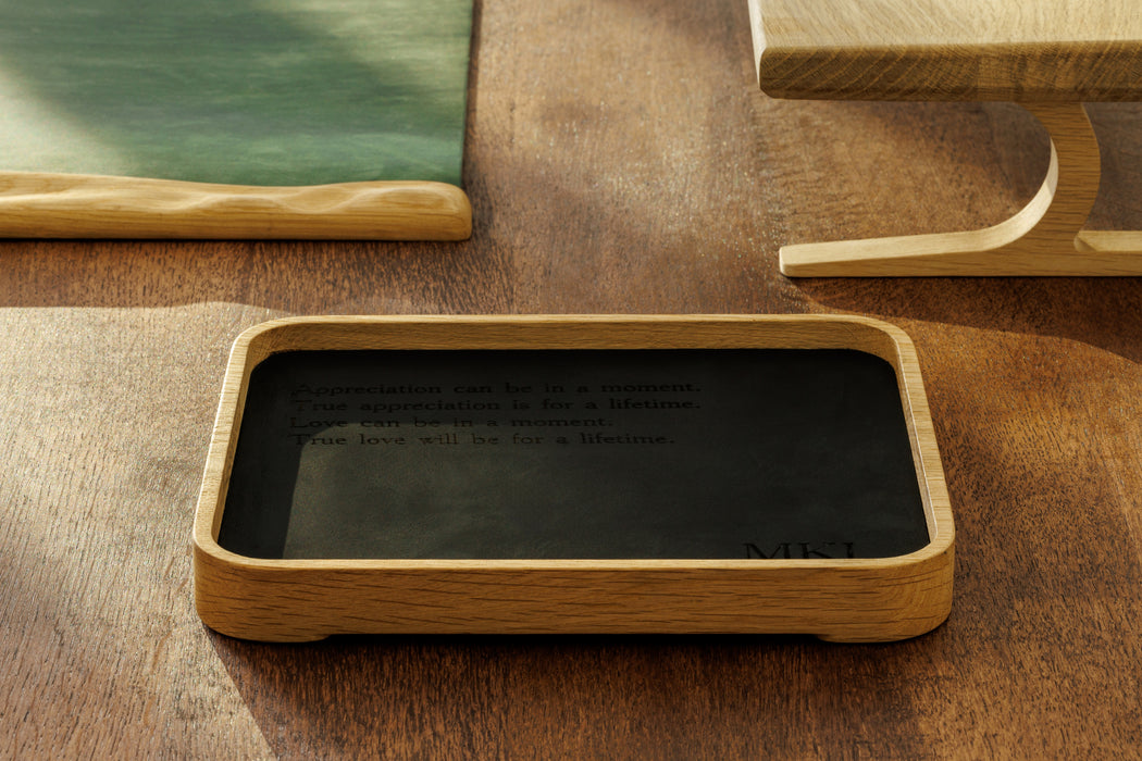 Walnut desk tray with engraved initials