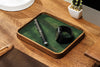 Side view of tray with curved wooden corners