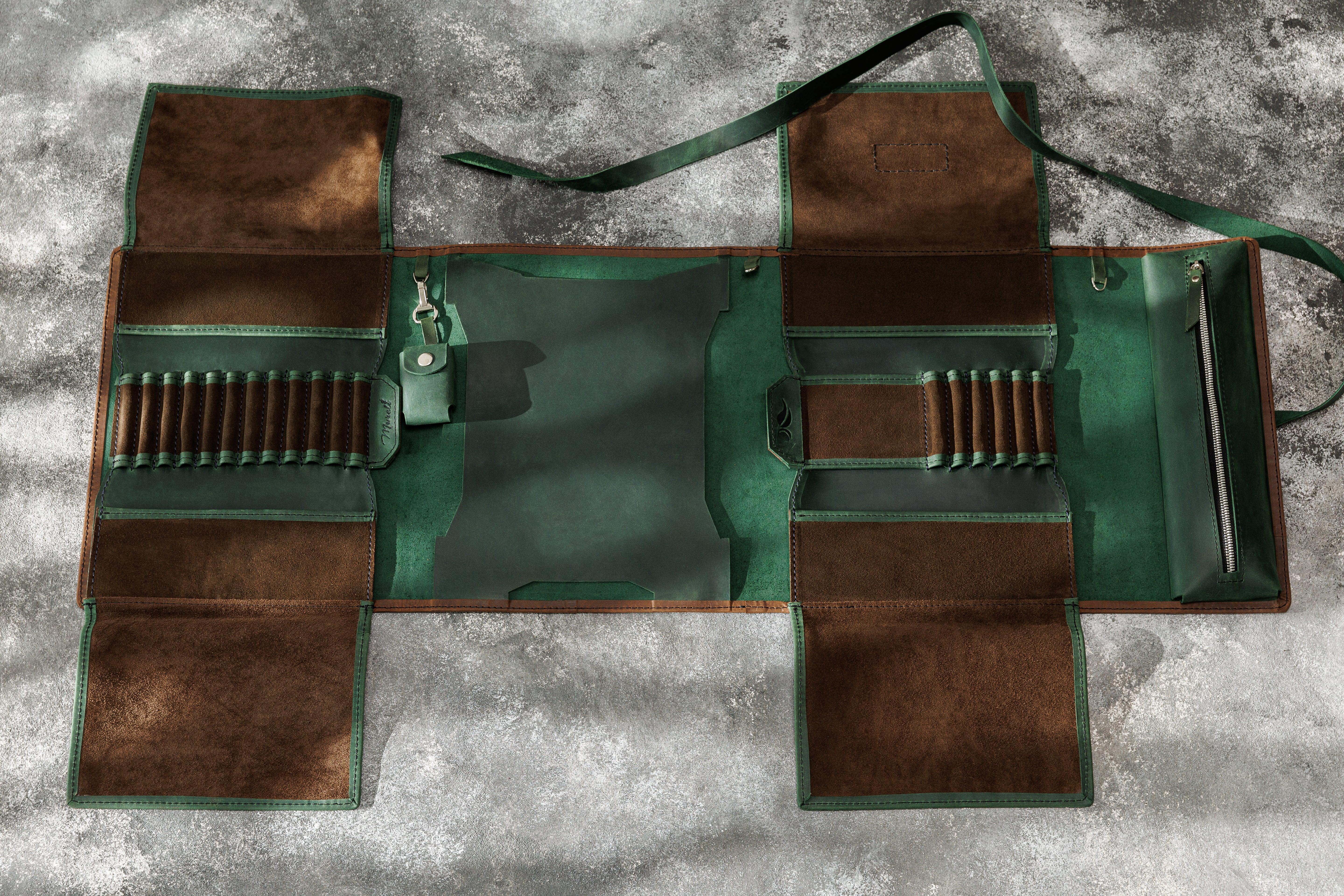 Forest whispers green brown leather organizer