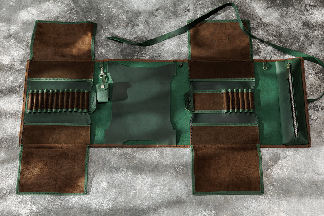Forest whispers green brown leather organizer