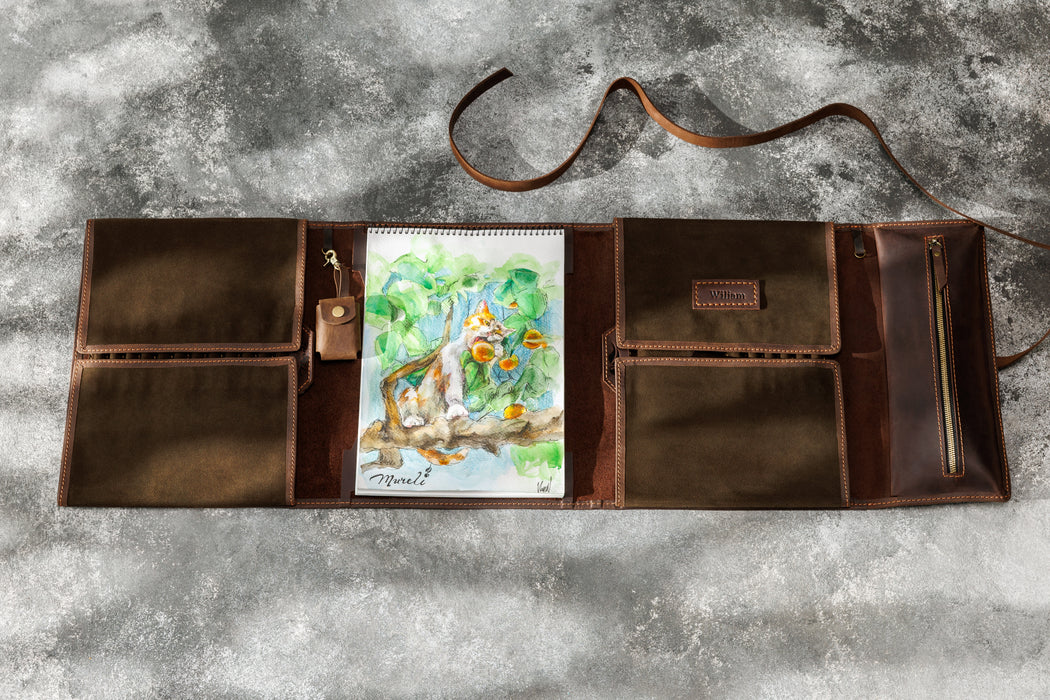 Premium brown leather sketchbook holder | Inspired by Artemis
