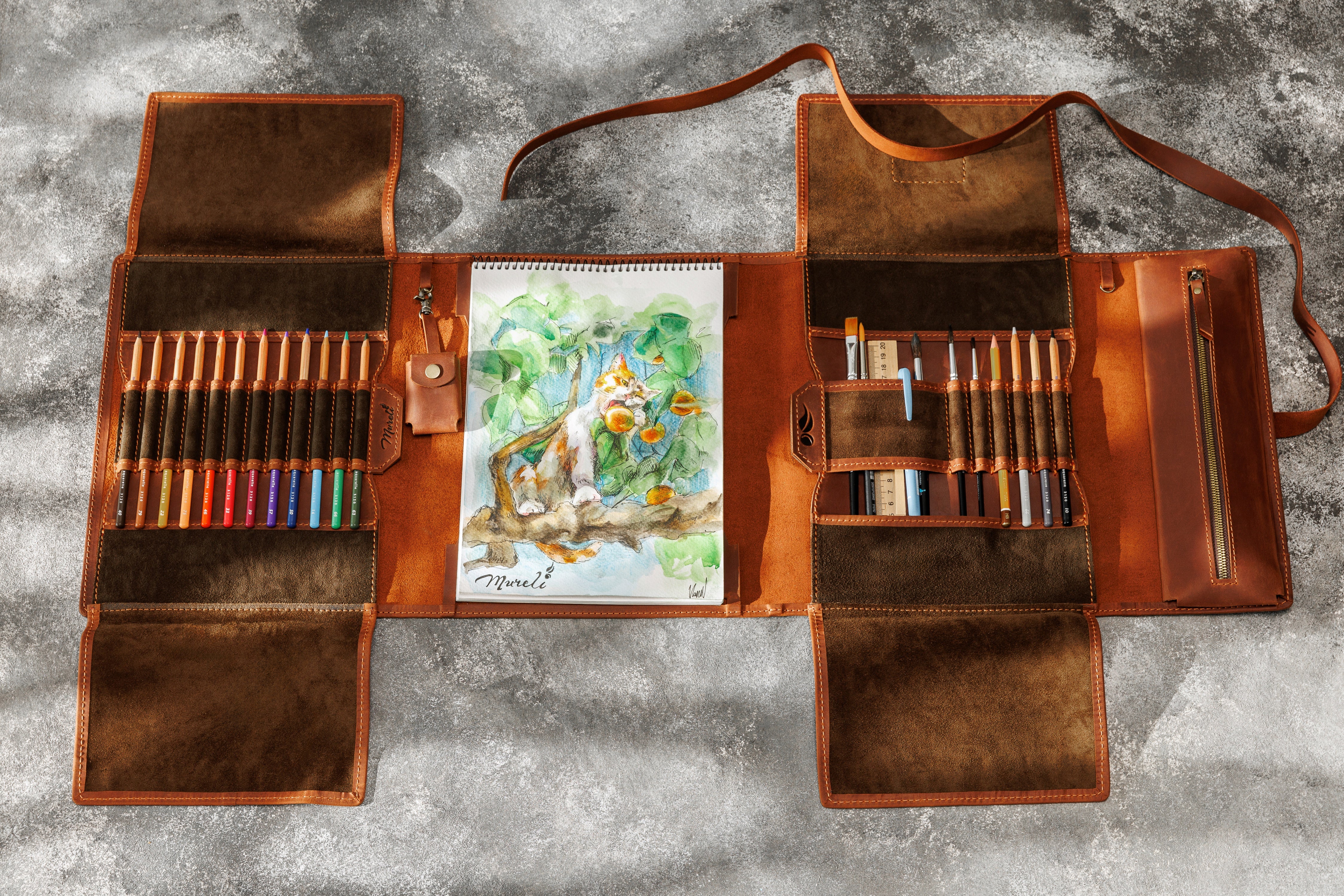 Handmade ginger leather artist roll | Inspired by Artemis