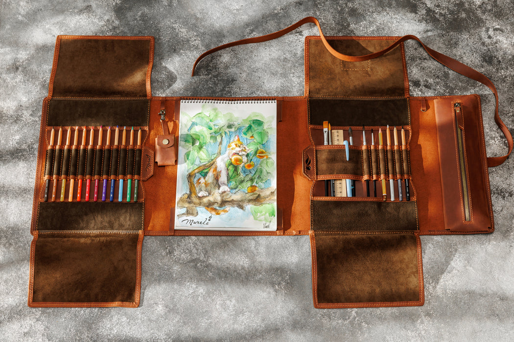 Handmade ginger leather artist roll | Inspired by Artemis