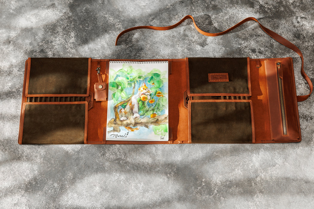 Premium ginger leather drawing organizer