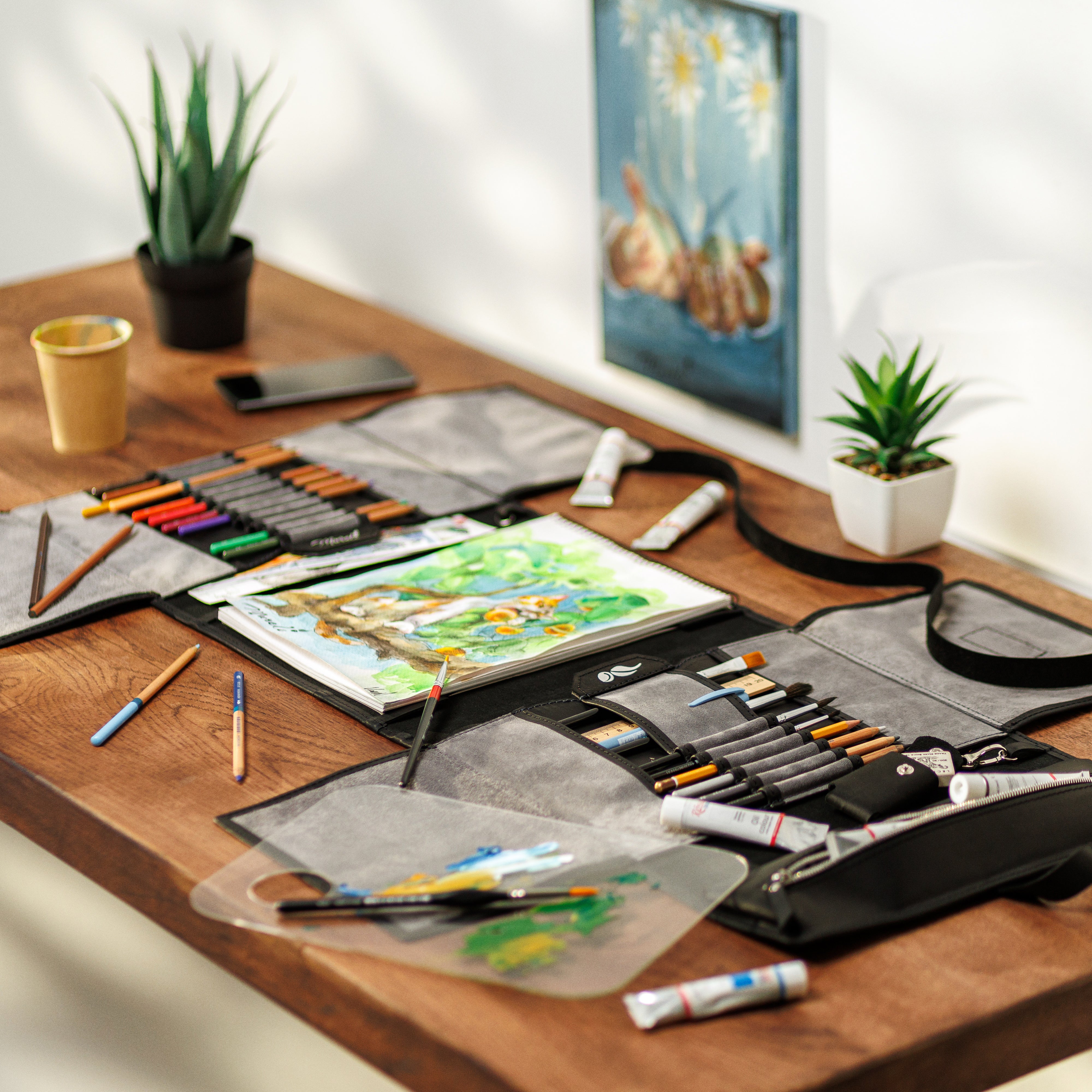 Mureli black gray leather drawing tools holder