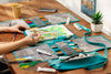 Bright teal leather travel art roll | Inspired by Artemis