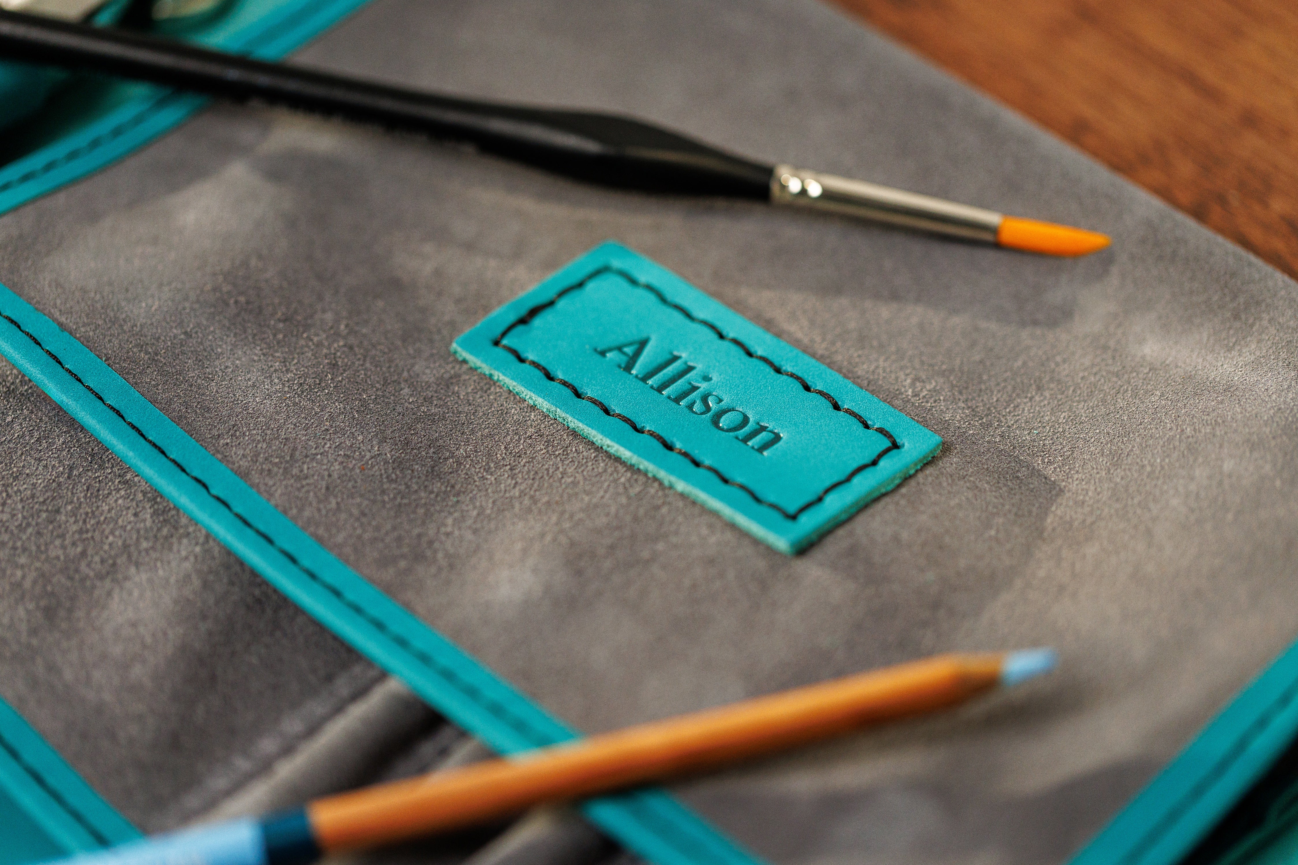 Luxury teal leather art organizer by Mureli