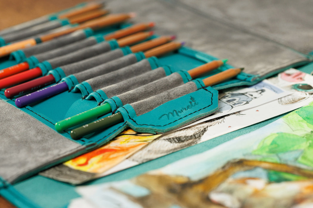 Handmade teal leather artist roll | Inspired by Artemis