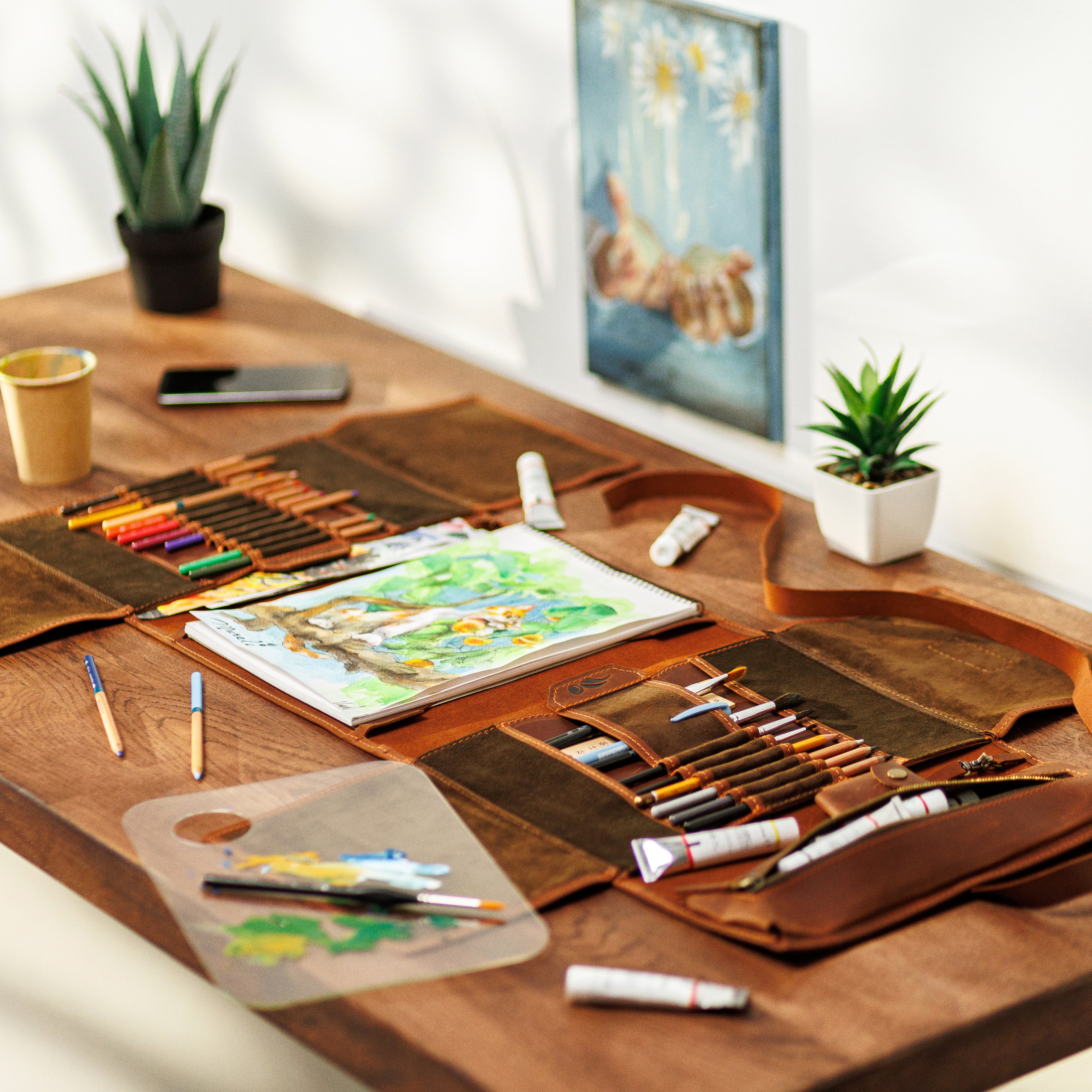 Ginger fire luxury leather art organizer
