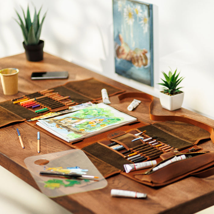 Ginger fire luxury leather art organizer