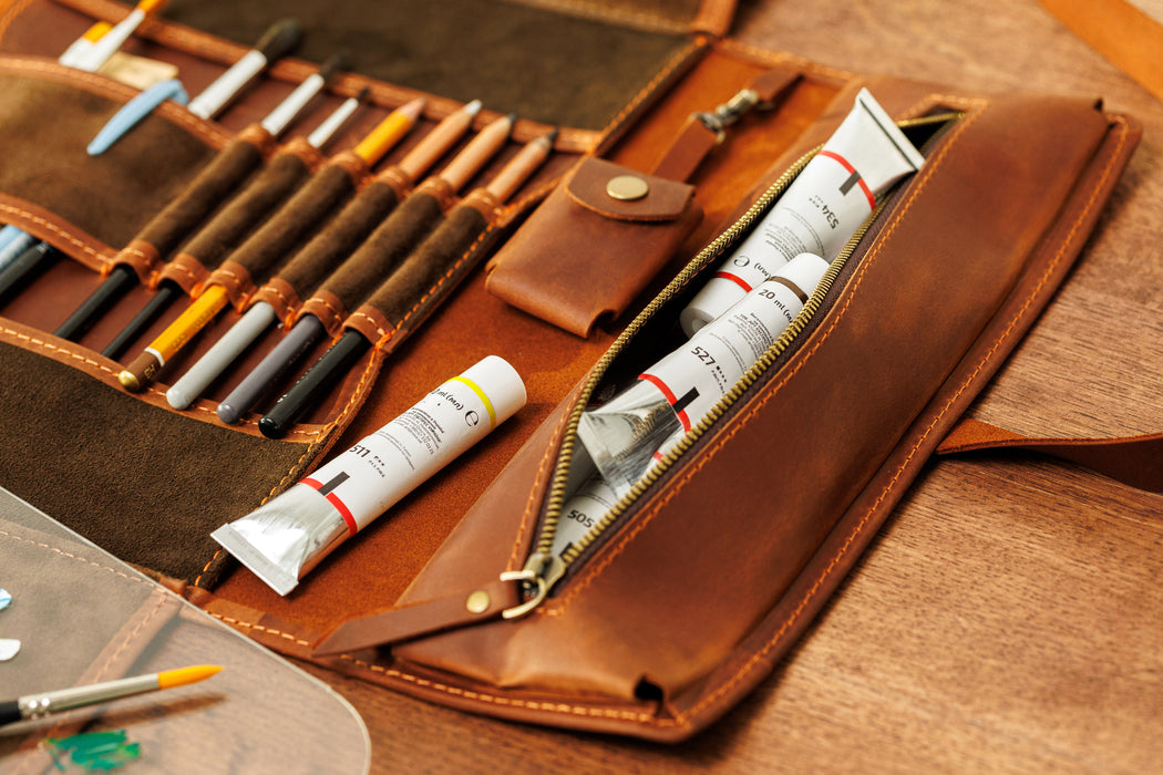 Fiery heart leather art organizer | Ginger shade