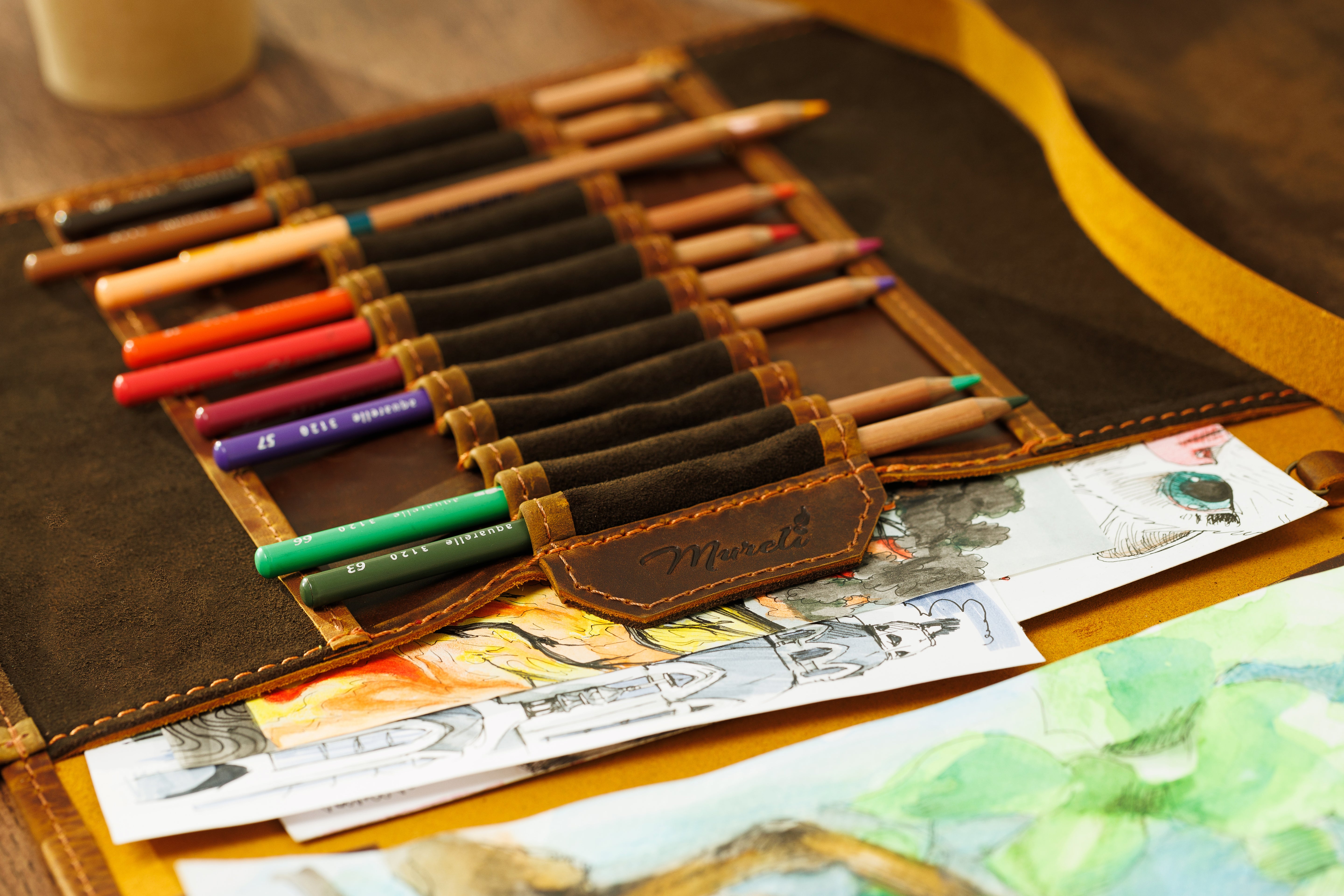 Luxurious whiskey leather travel artist kit