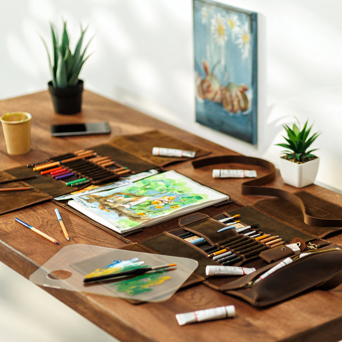 Chocolate tones luxury leather artist organizer
