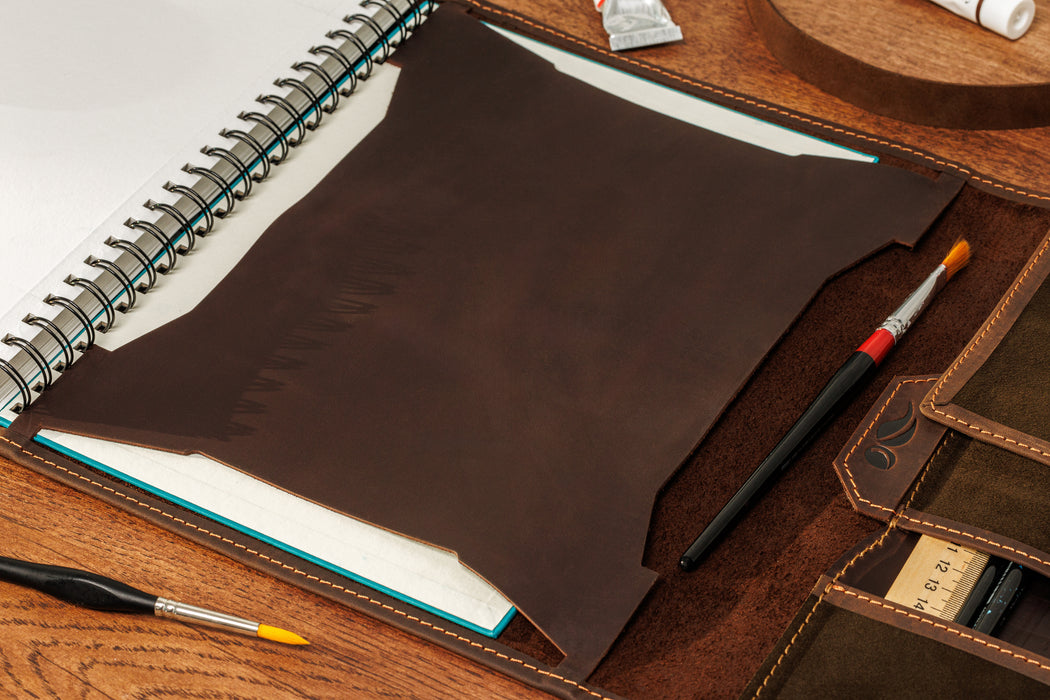 Luxury chocolate leather travel sketch organizer