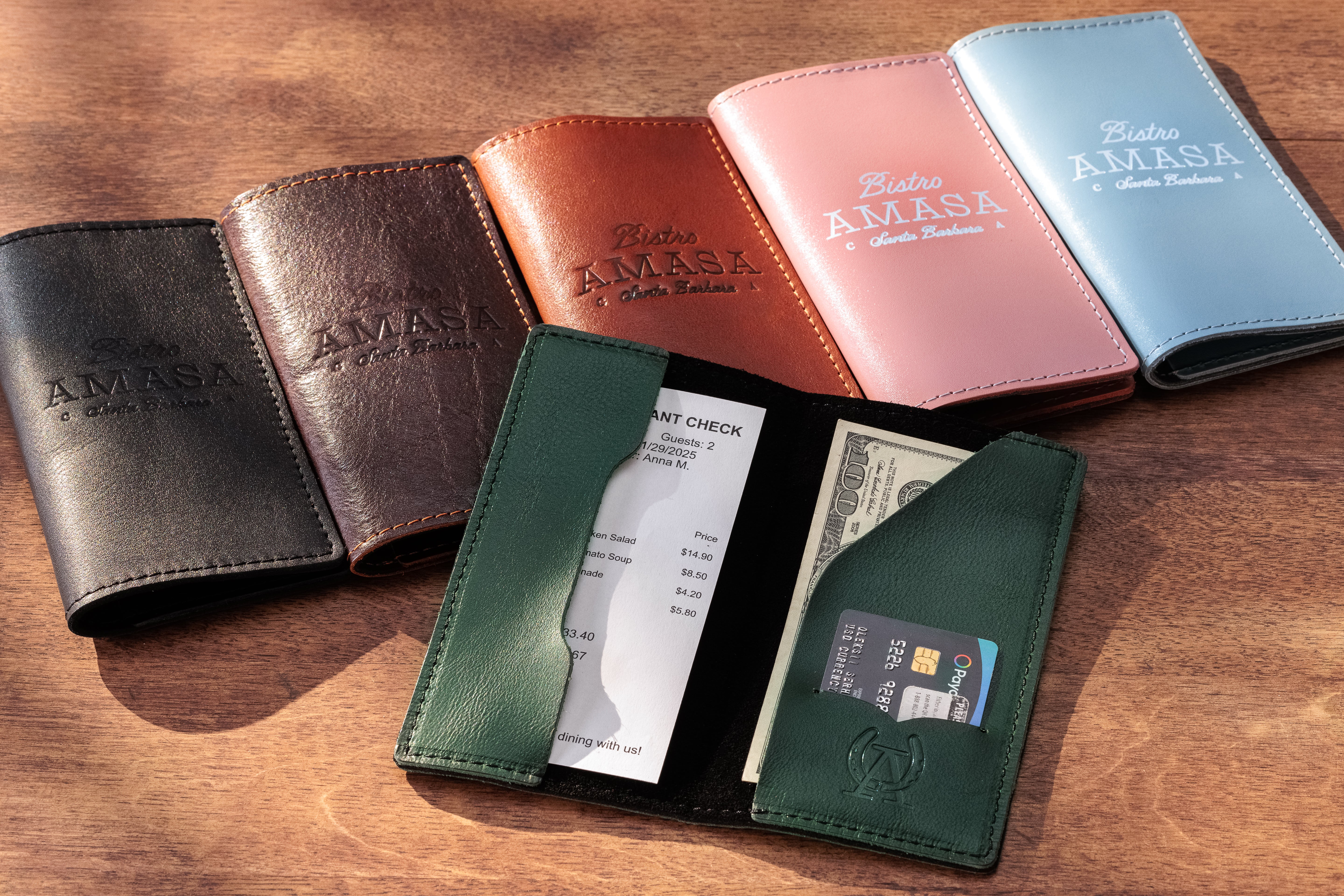 Custom | Personalized Black Heavy-Duty Check Presenters  for Restaurants (Or choose other leather color)