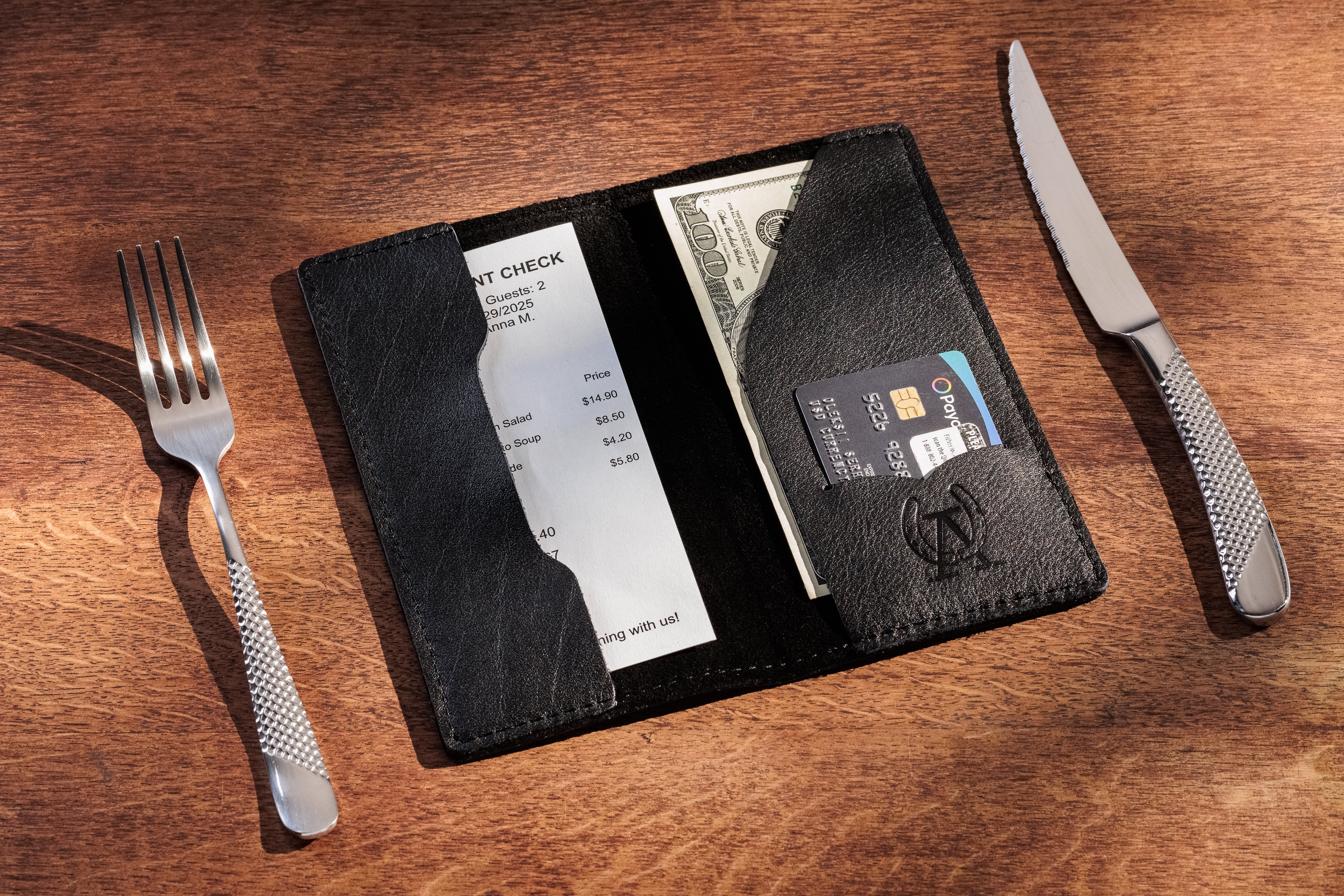 Custom | Personalized Black Heavy-Duty Check Presenters  for Restaurants (Or choose other leather color)