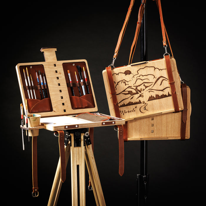 Leather and wood combination art supply case