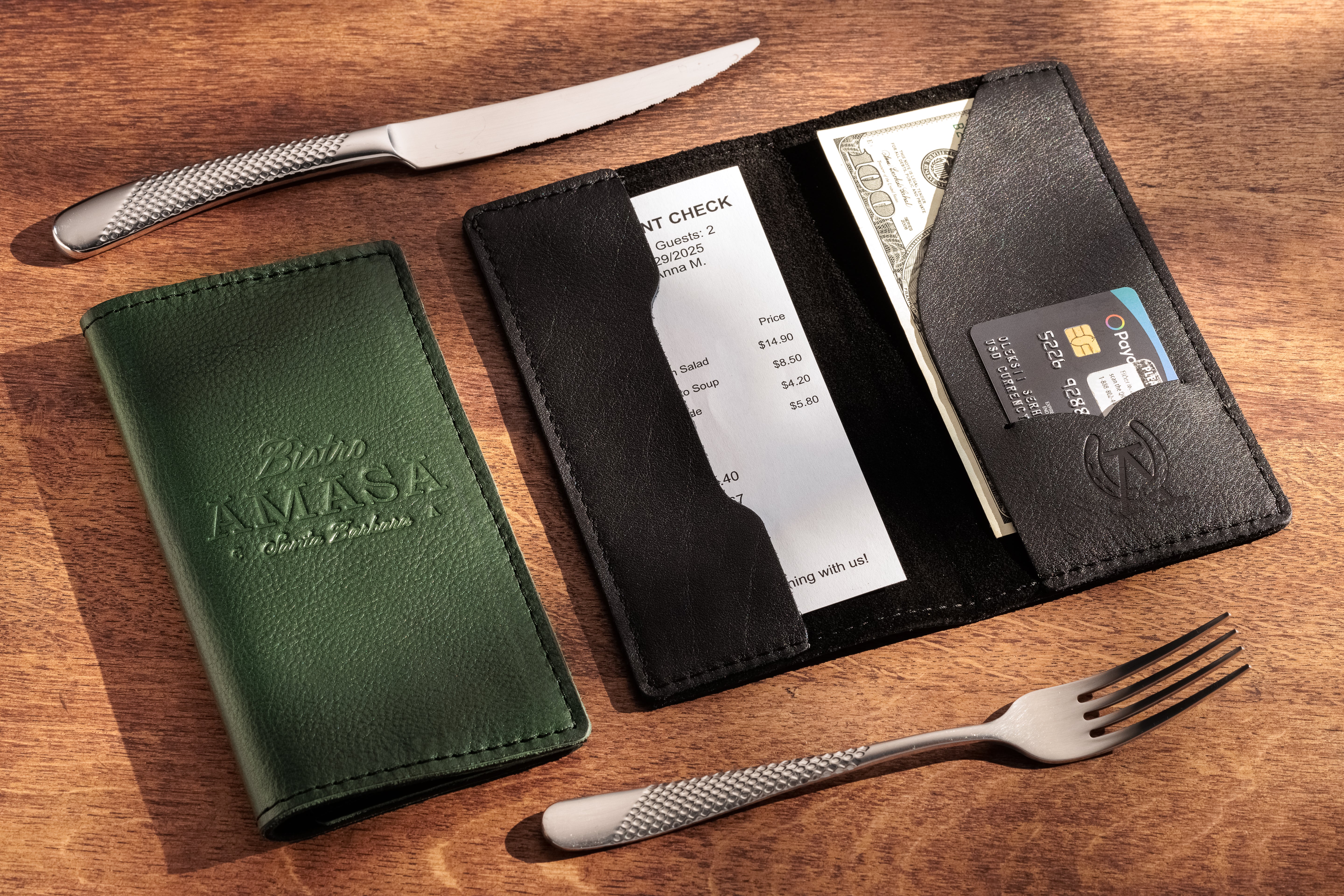 Custom | Personalized Black Heavy-Duty Check Presenters  for Restaurants (Or choose other leather color)