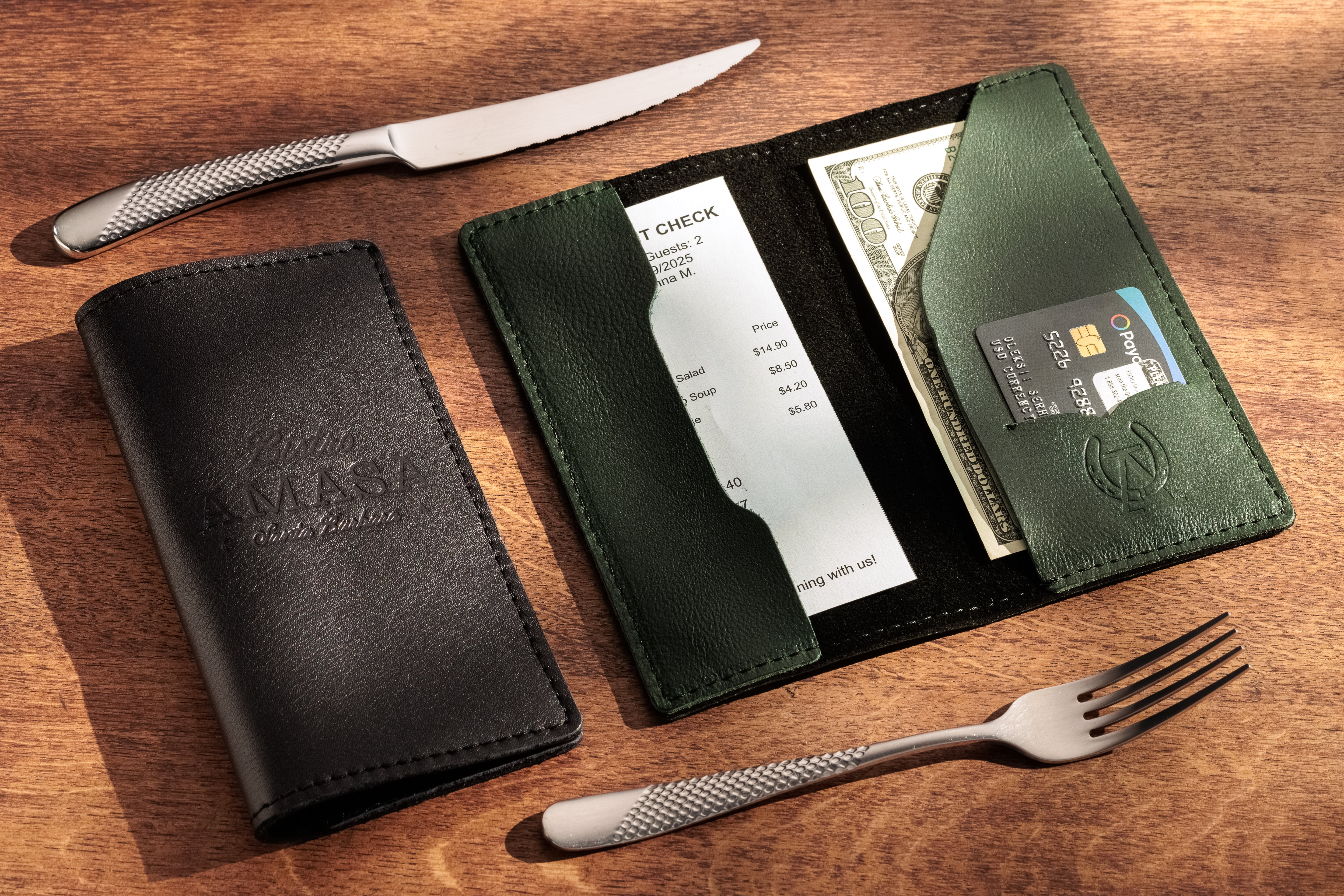 Custom | Personalized Black Heavy-Duty Check Presenters  for Restaurants (Or choose other leather color)