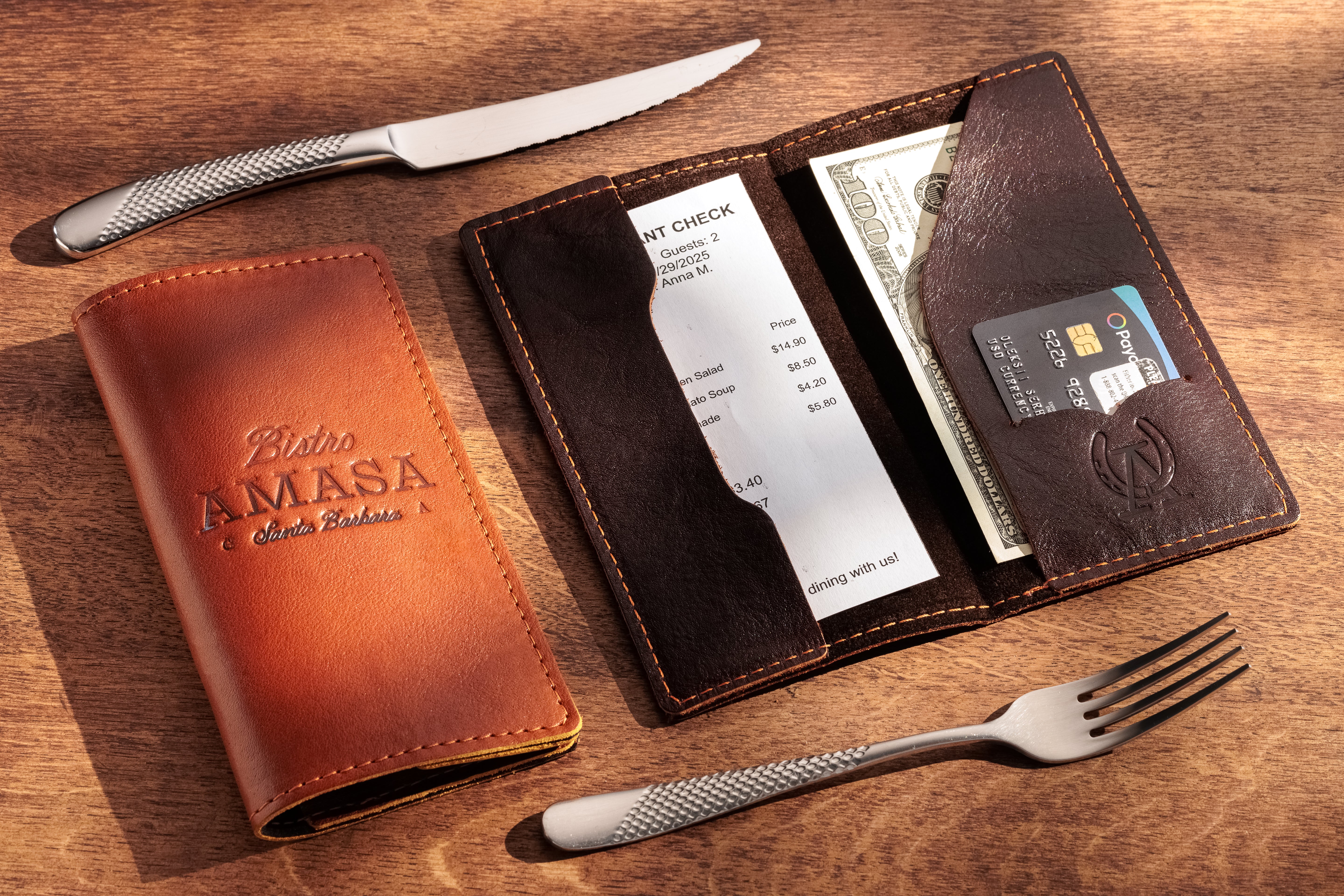Custom | Personalized Black Heavy-Duty Check Presenters  for Restaurants (Or choose other leather color)