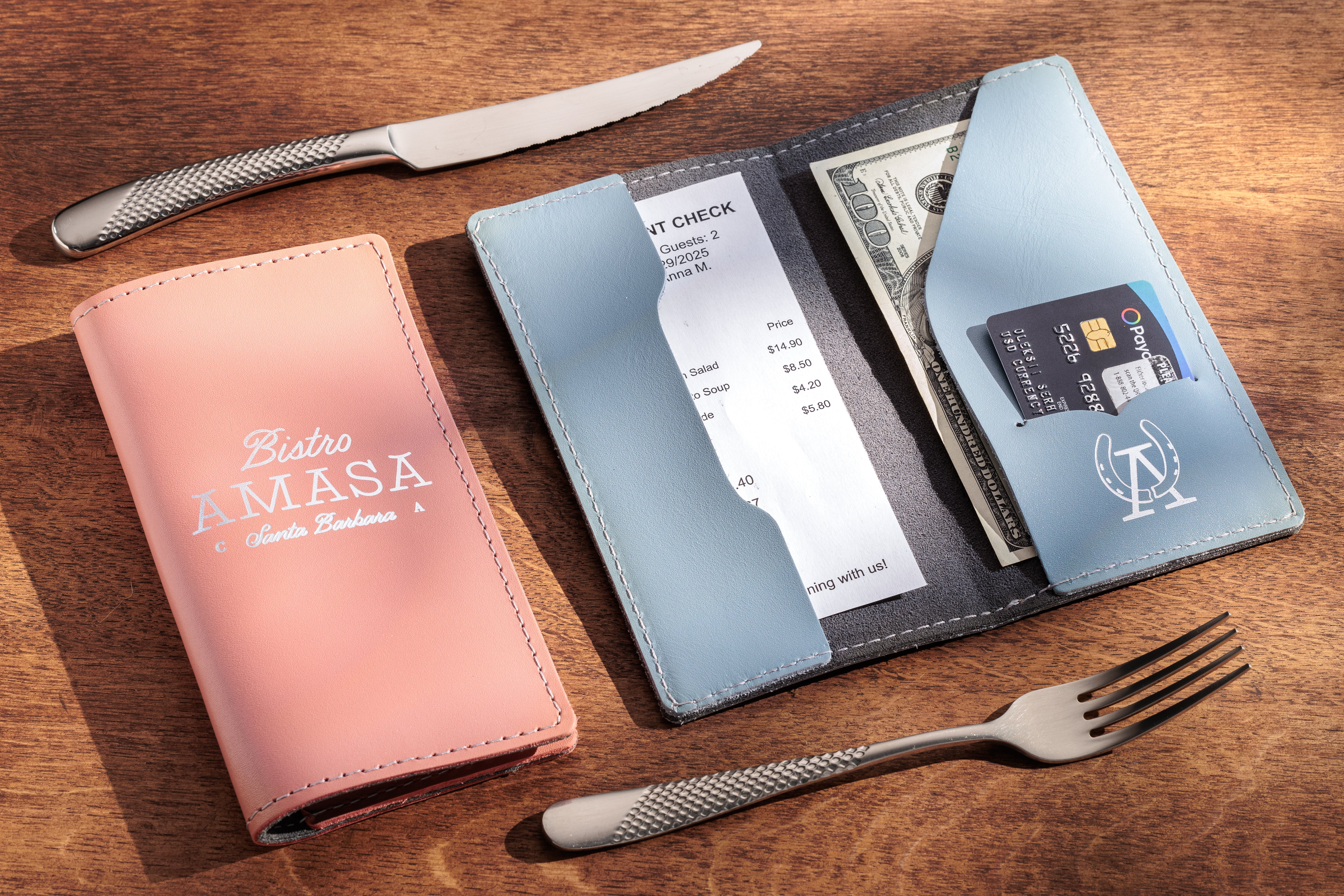 Custom | Personalized Black Heavy-Duty Check Presenters  for Restaurants (Or choose other leather color)