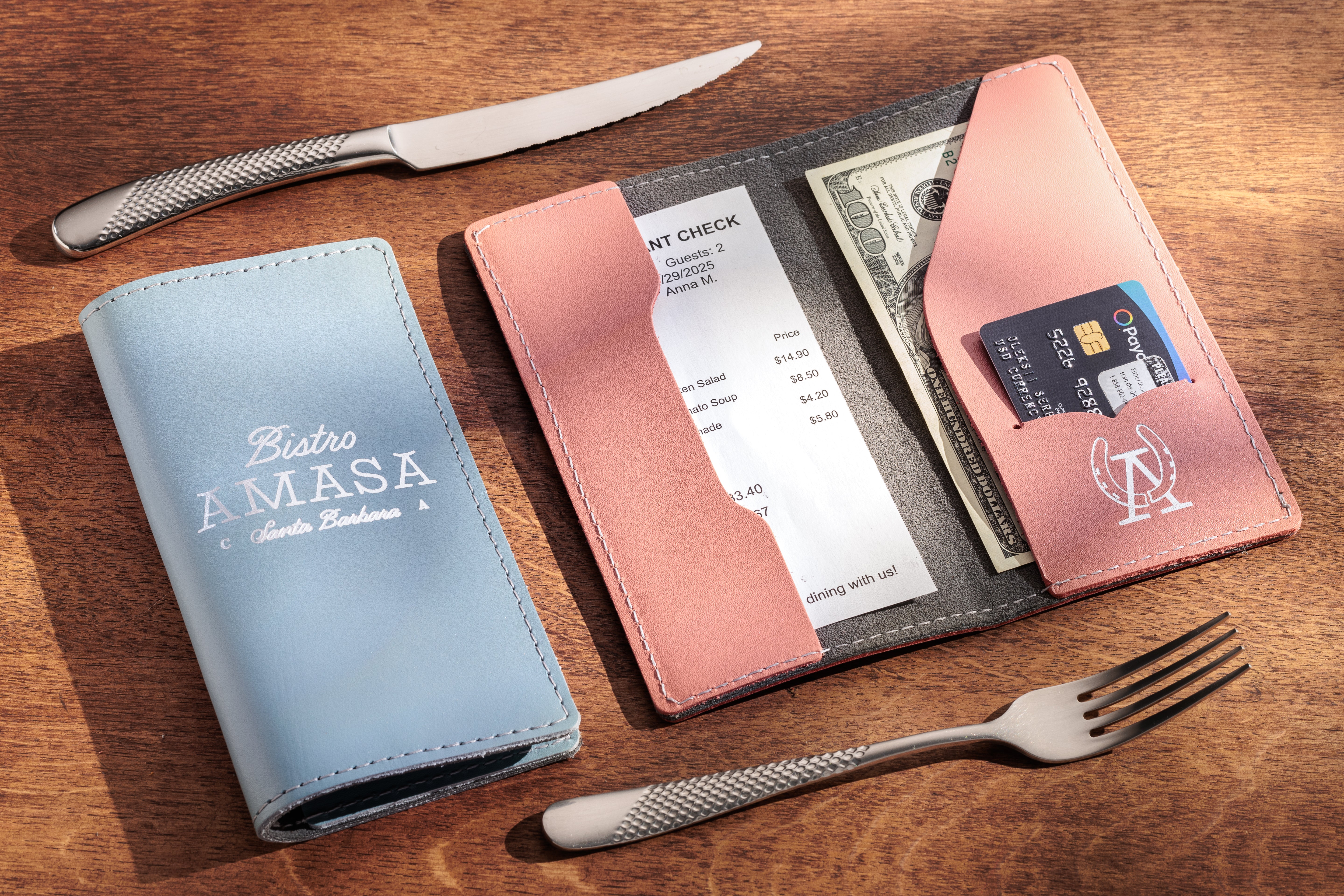 Custom | Personalized Black Heavy-Duty Check Presenters  for Restaurants (Or choose other leather color)