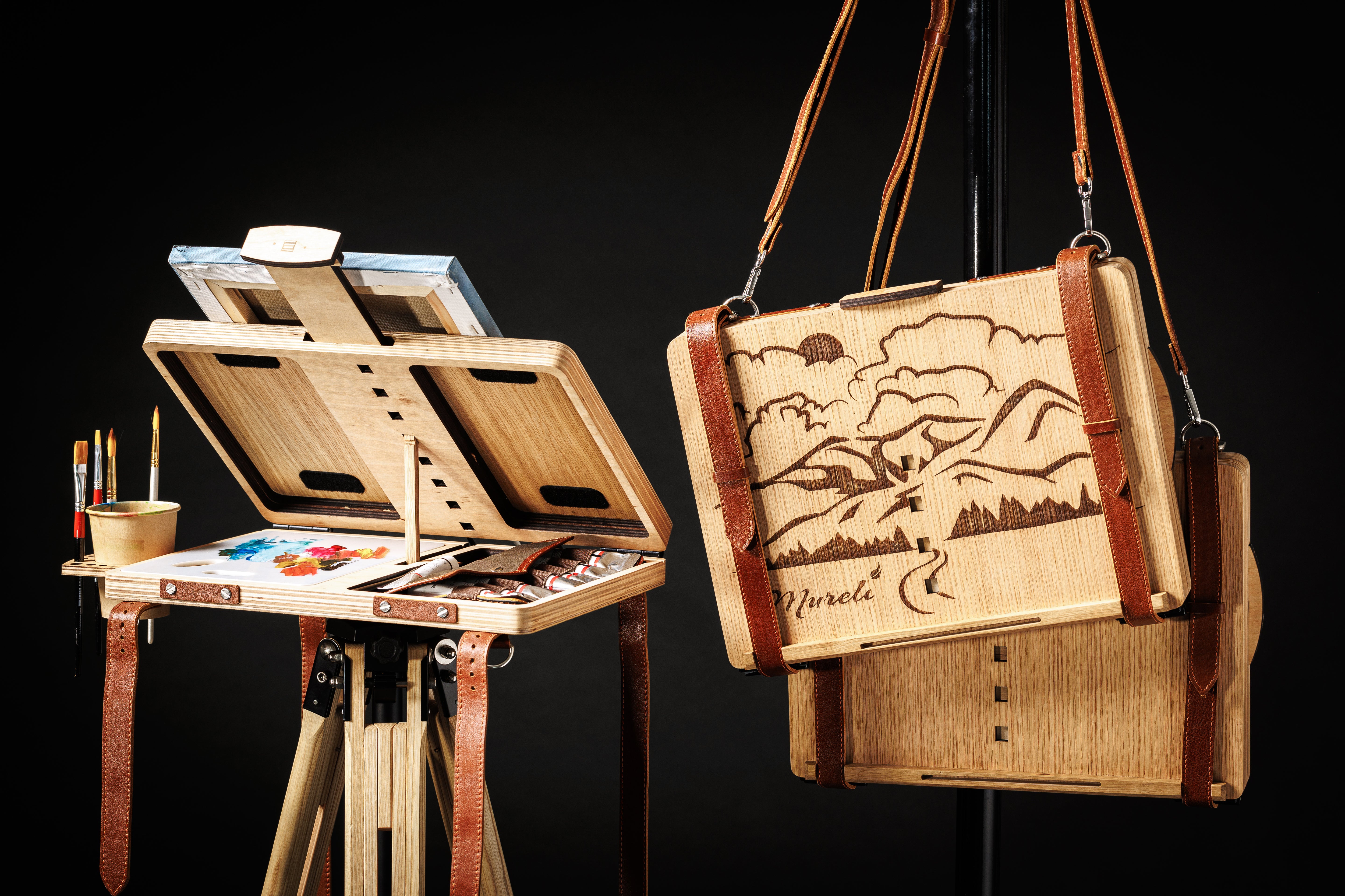 Artist kit organizer with engraved cover
