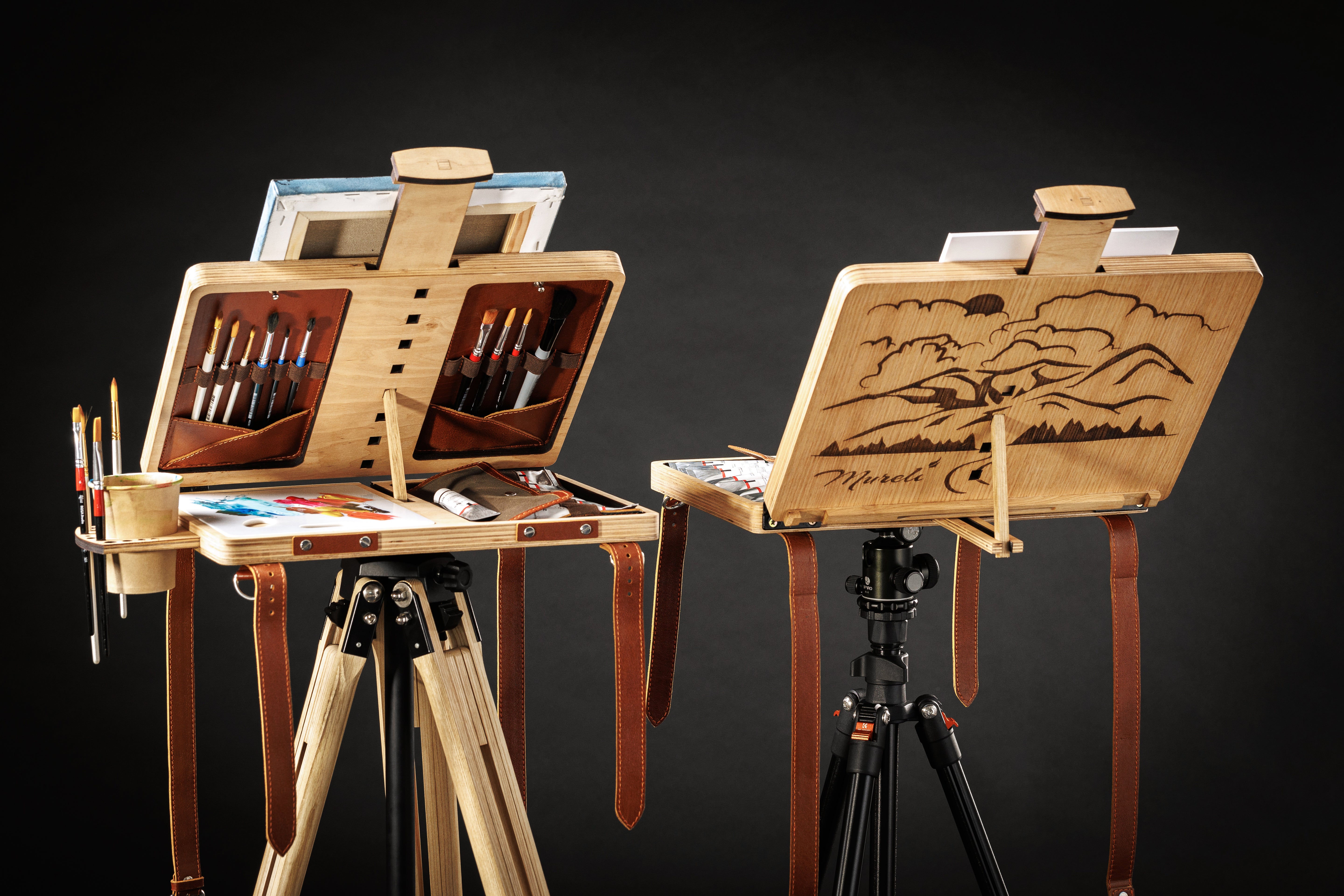 Custom engraved artist easel with nature design