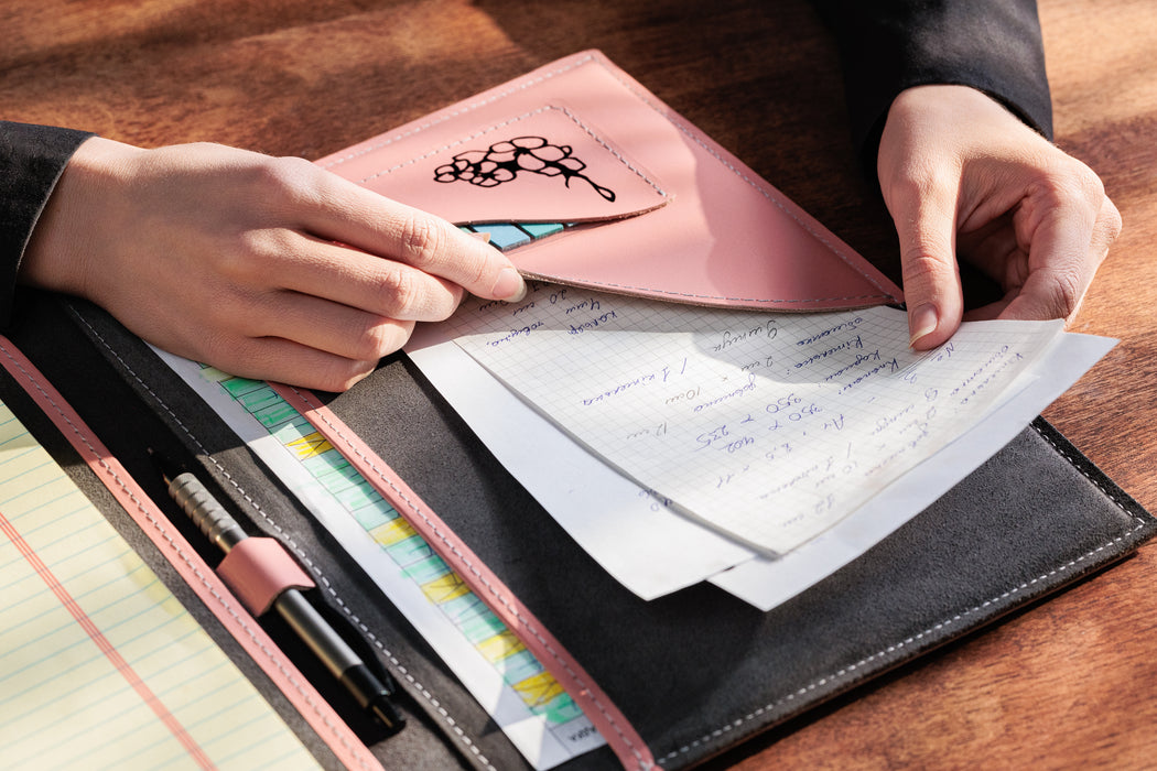 Stylized Personalized Pink Leather Portfolio Folder A4 | Women’s Document Organizer with Your Name