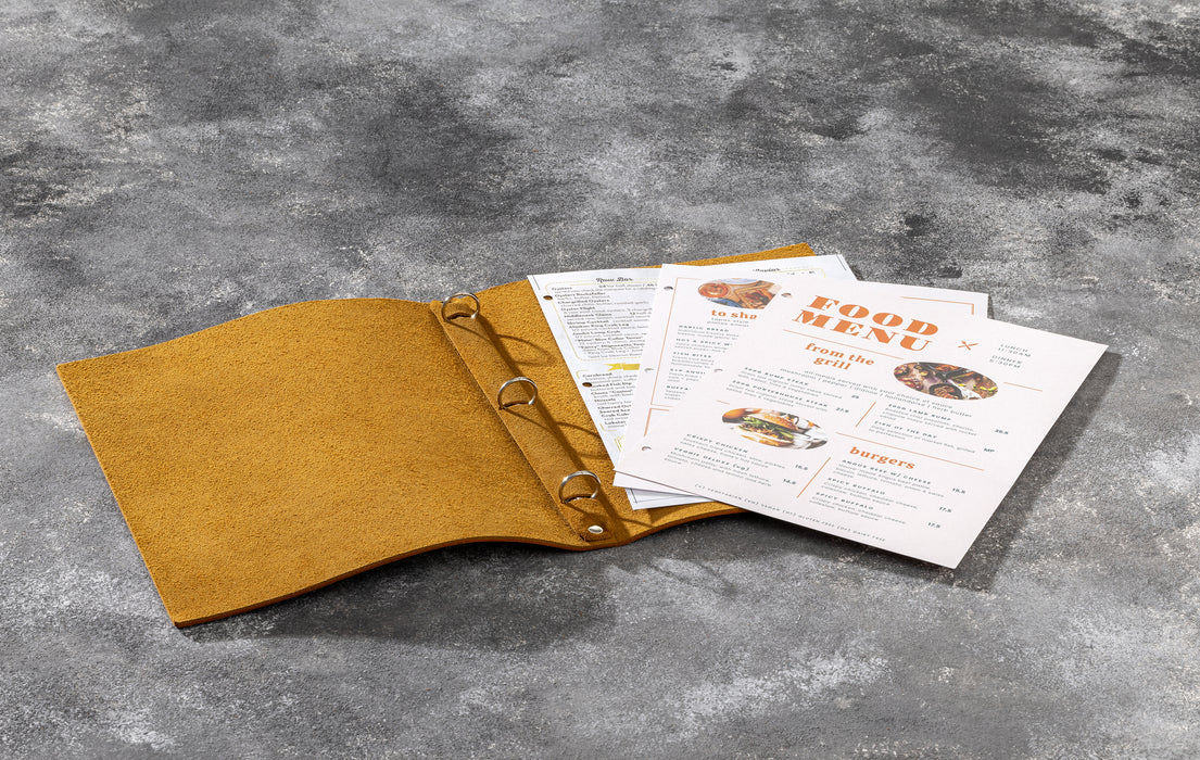 Leather restaurant menu book  with 3 ring binder