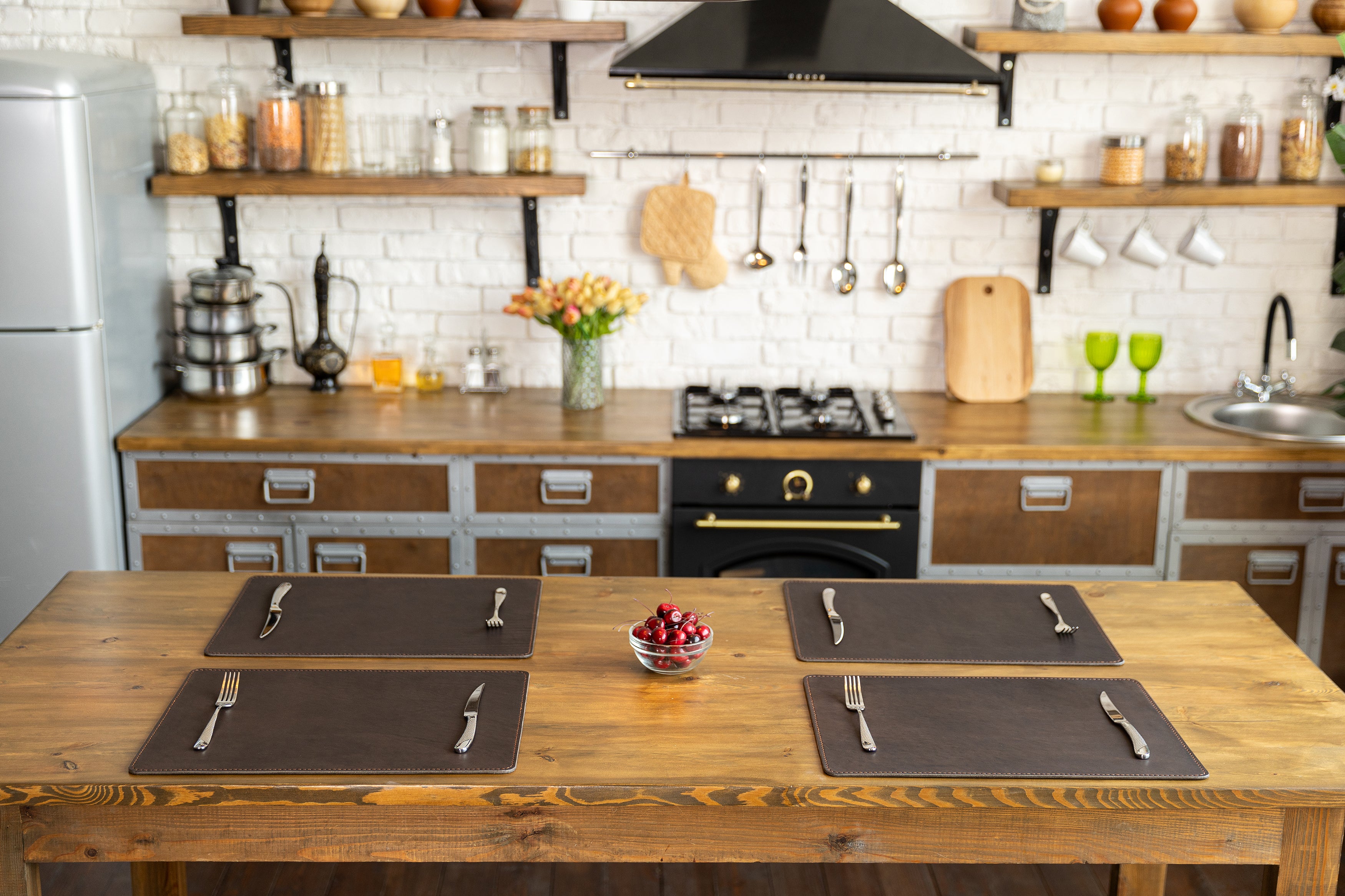 Brown Leather Placemats Set | Personalized Dining Table Decor | 4mm Thick