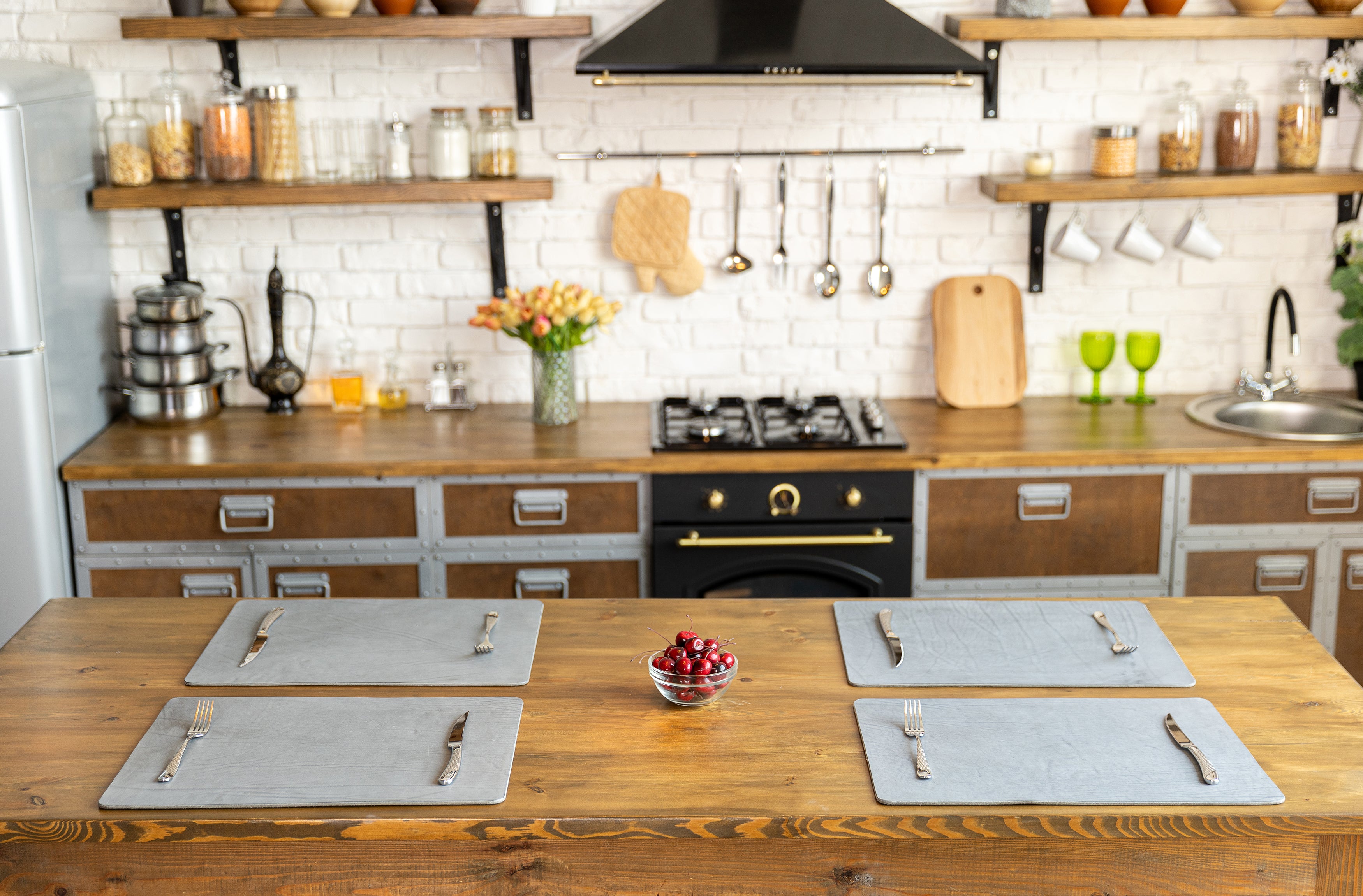 Gray Leather Placemats Set | Personalized Elegant Dining Decor
