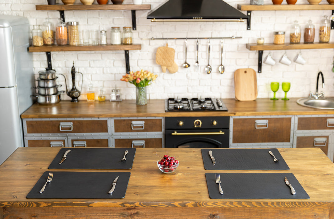 Black Leather Placemats Set – Premium Dining Elegance
