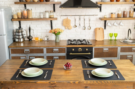 Set of Black Leather Placemats | Luxury Table Decor with Personalization