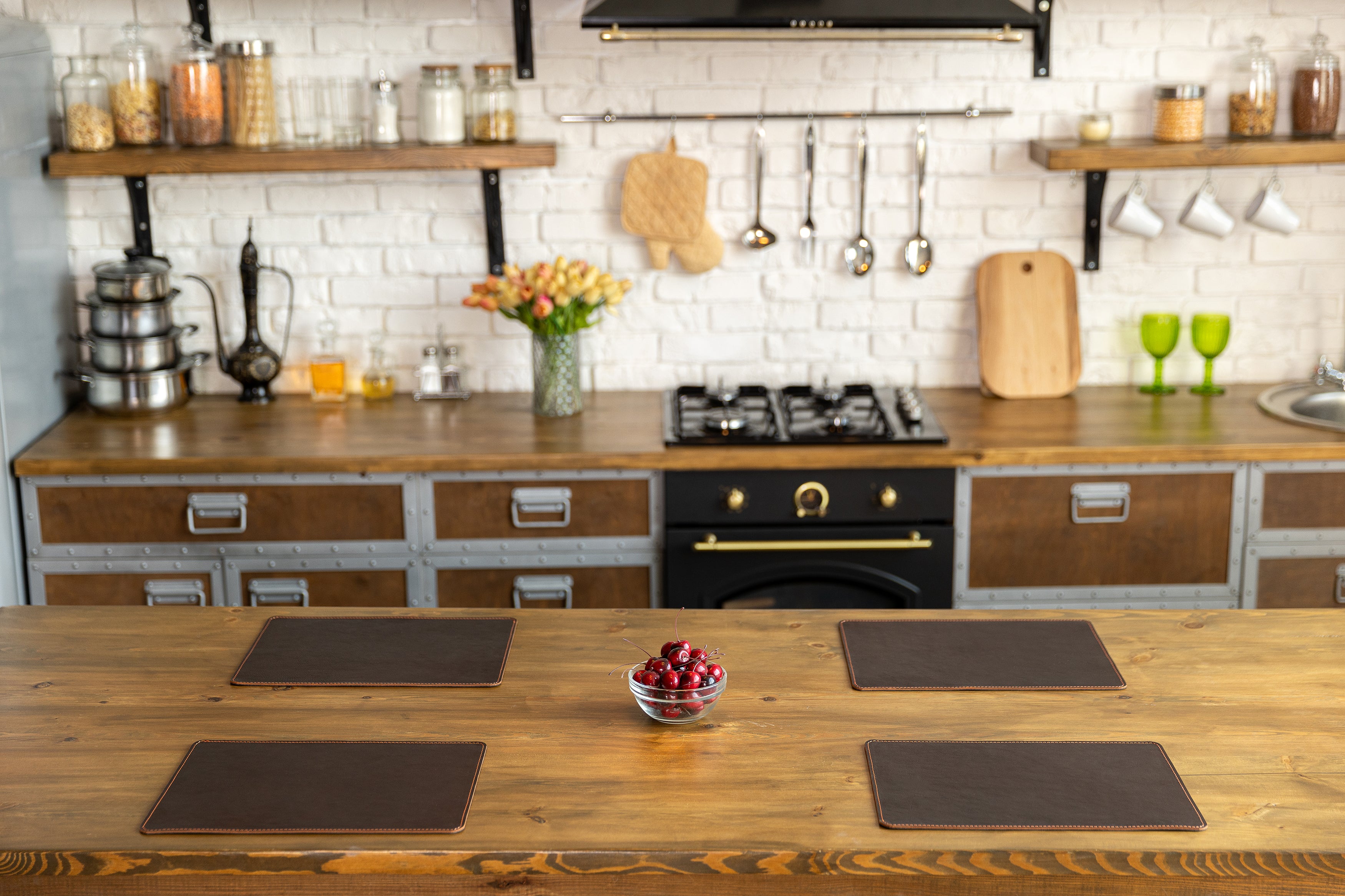 Dark Brown Leather Placemats – Gift Set for Housewarming or Anniversaries