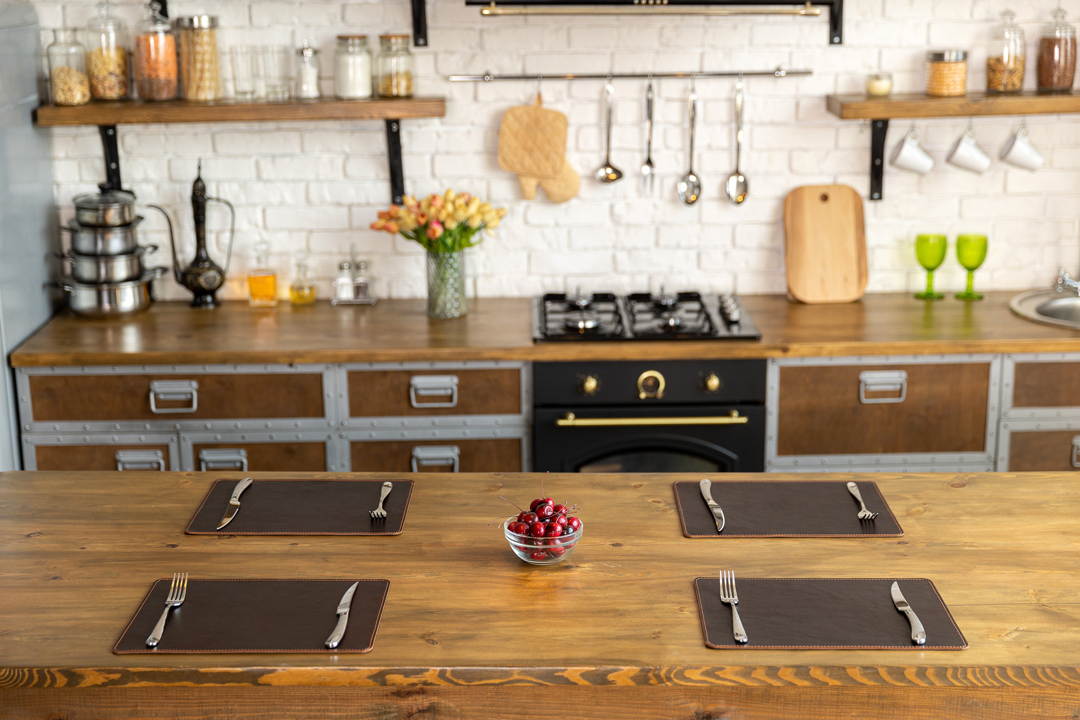 Personalized Dark Brown Leather Dining Mats – Ideal Gift for Him or Her