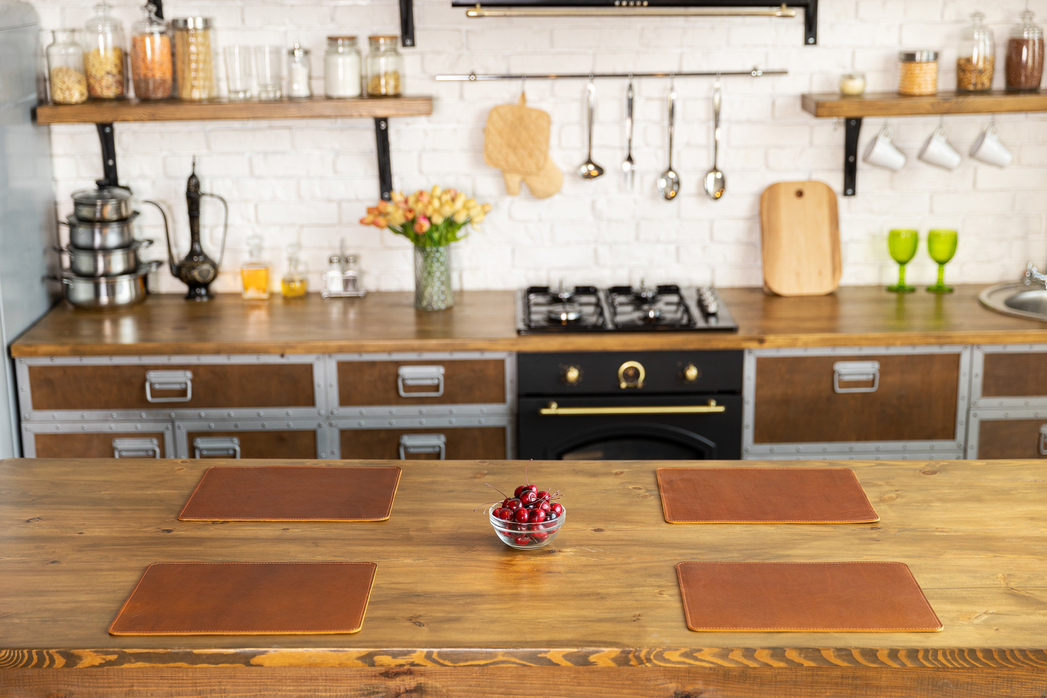 Gift Set of Camel Leather Table Placemats | Ideal for Thanksgiving or Housewarming