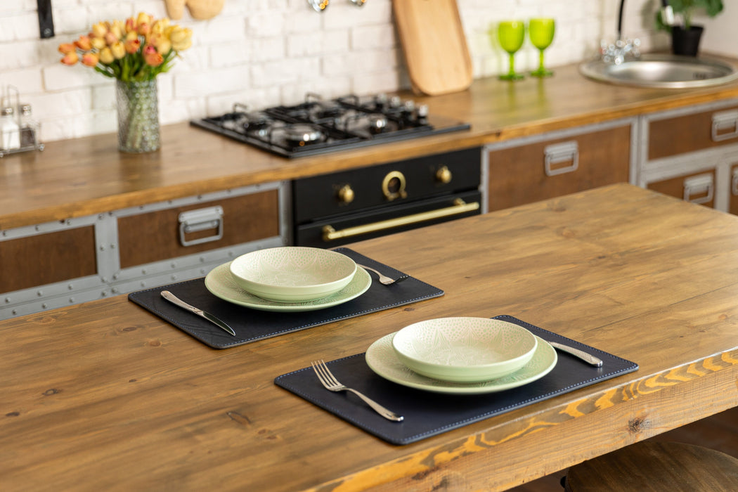 Dark Blue Leather Placemats Set | Personalized Luxury Dining Decor