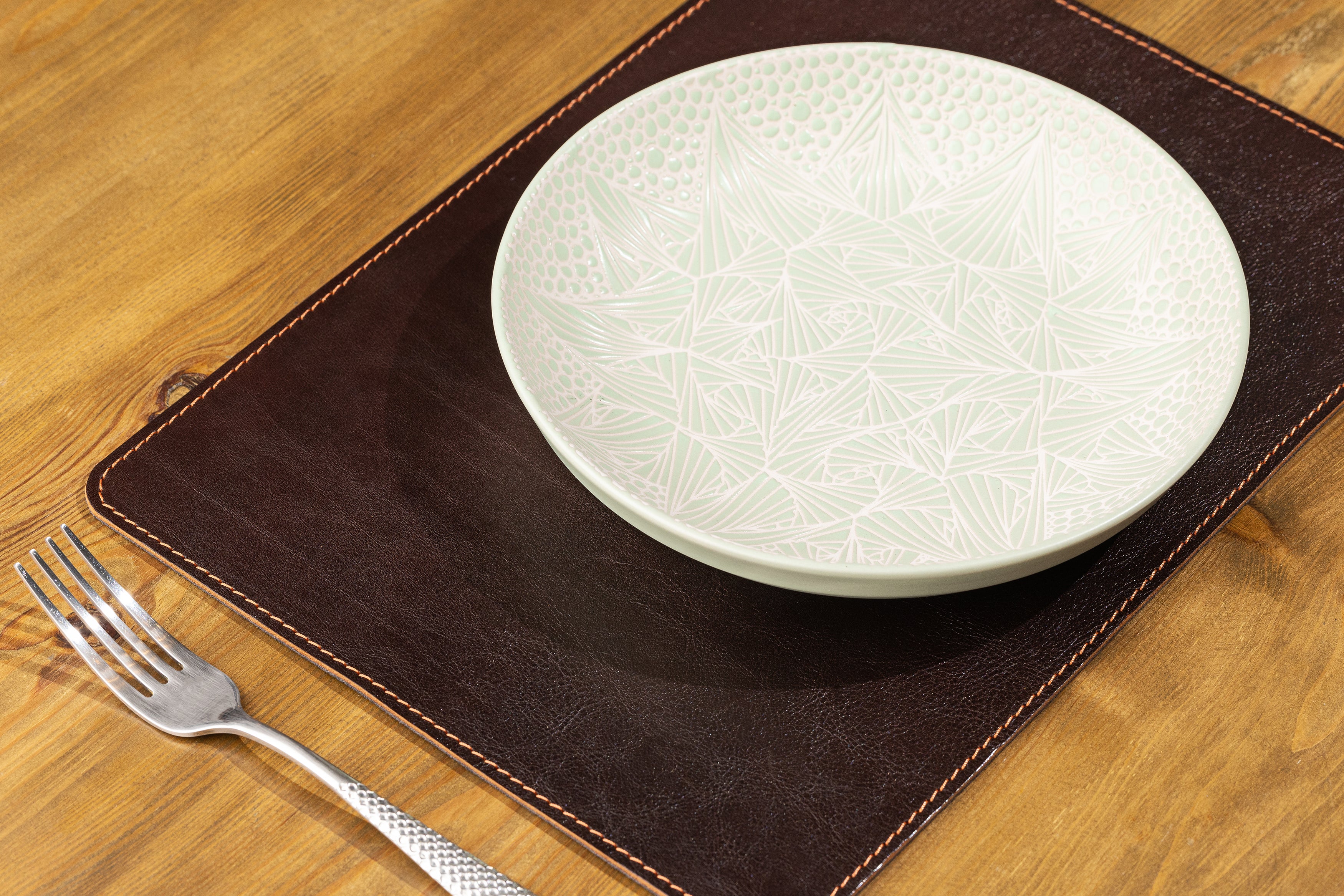 Set of Dark Brown Leather Table Placemats | Custom Logo or Monogram