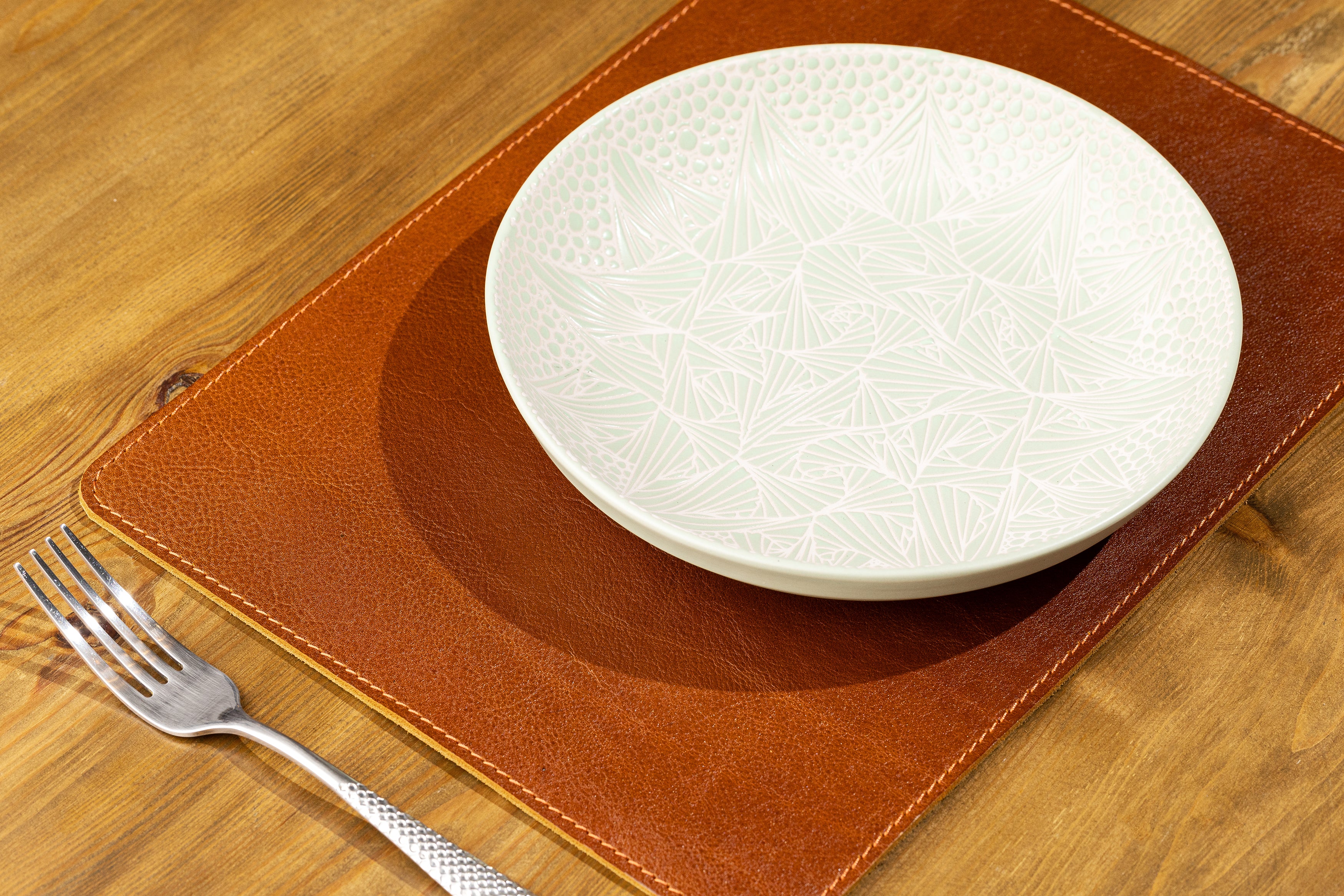 Handmade Camel Leather Table Mats Set – Custom Size & Hot Stamping