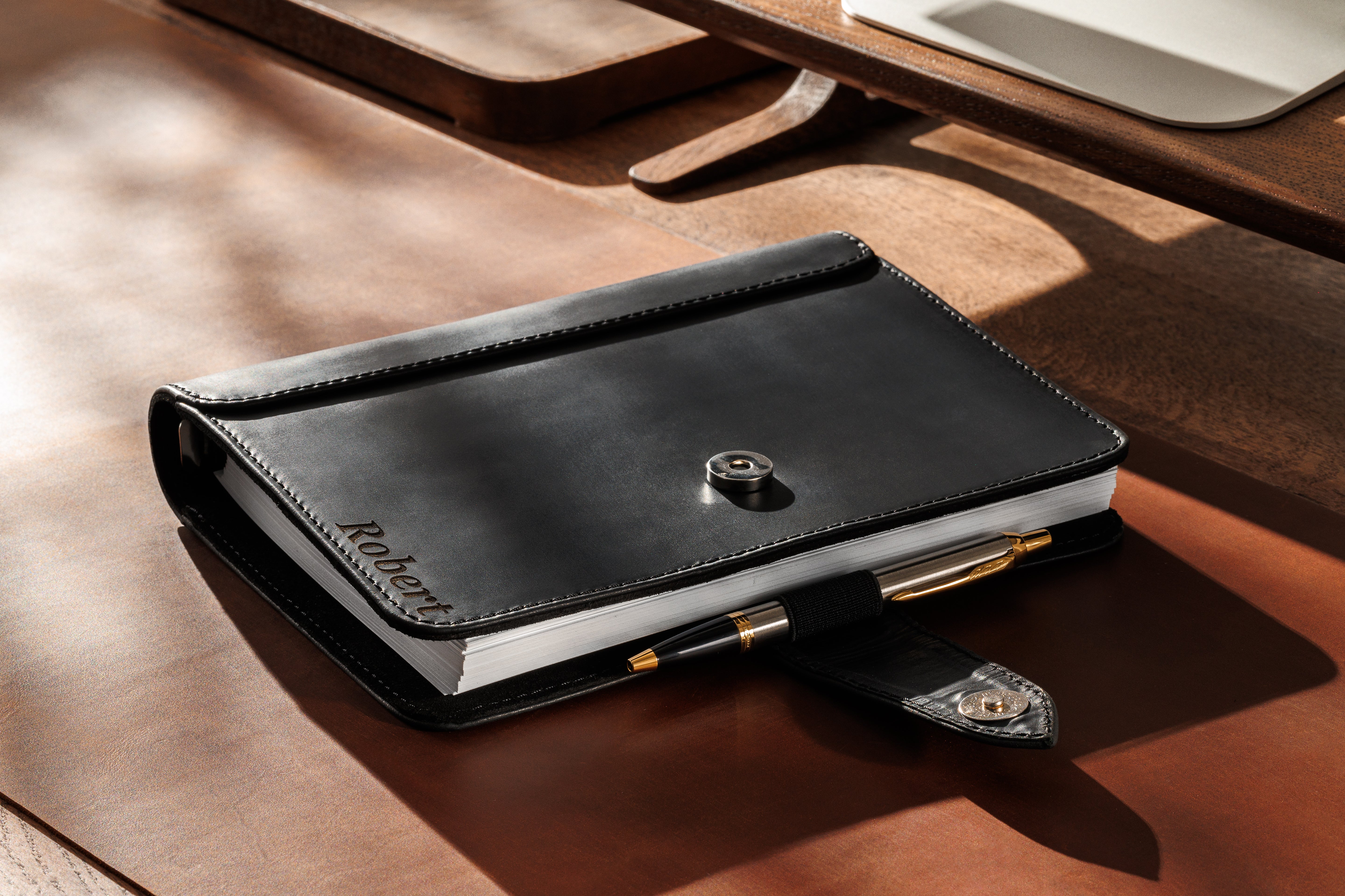 Refillable Black Leather Journal – Personalized Business Notebook Mureli