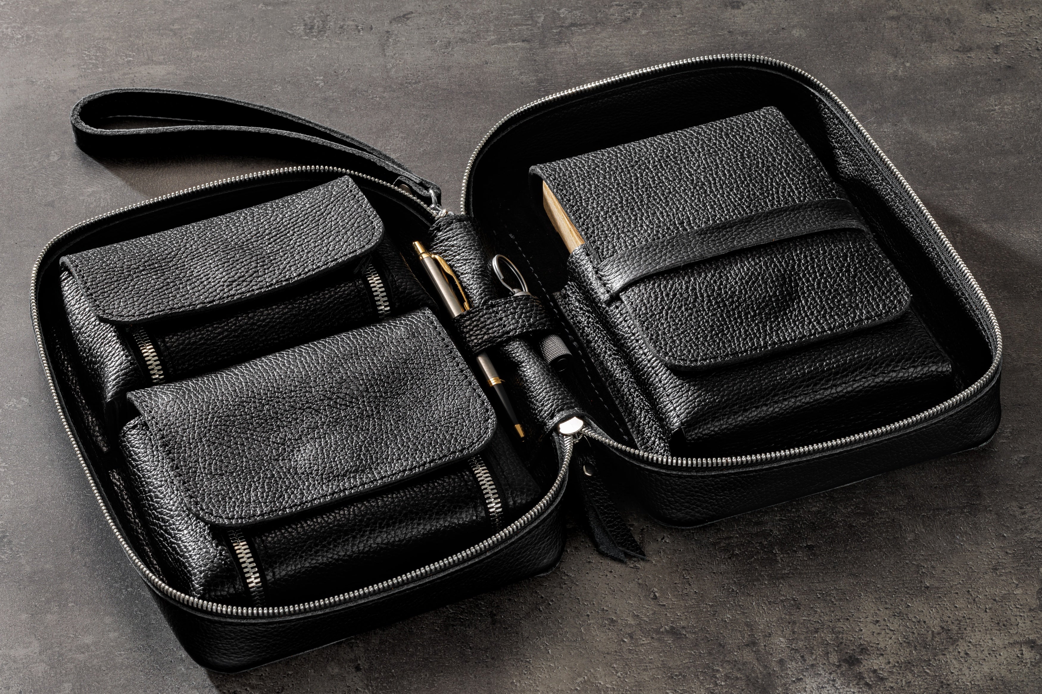 Black Cigar Travel Pouch | Premium Leather Case with Wooden Insert | Personalized Gift